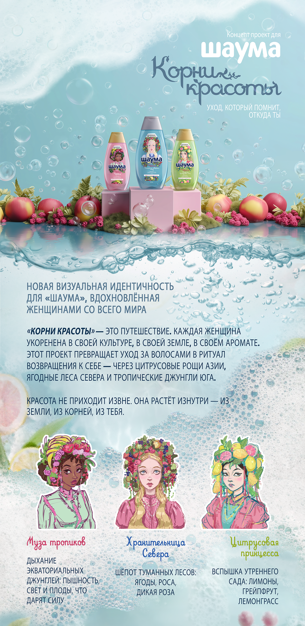 "Корни красоты" - концепт проект для ШАУМА — Изображение №1 — Иллюстрация, Промдизайн на Dprofile