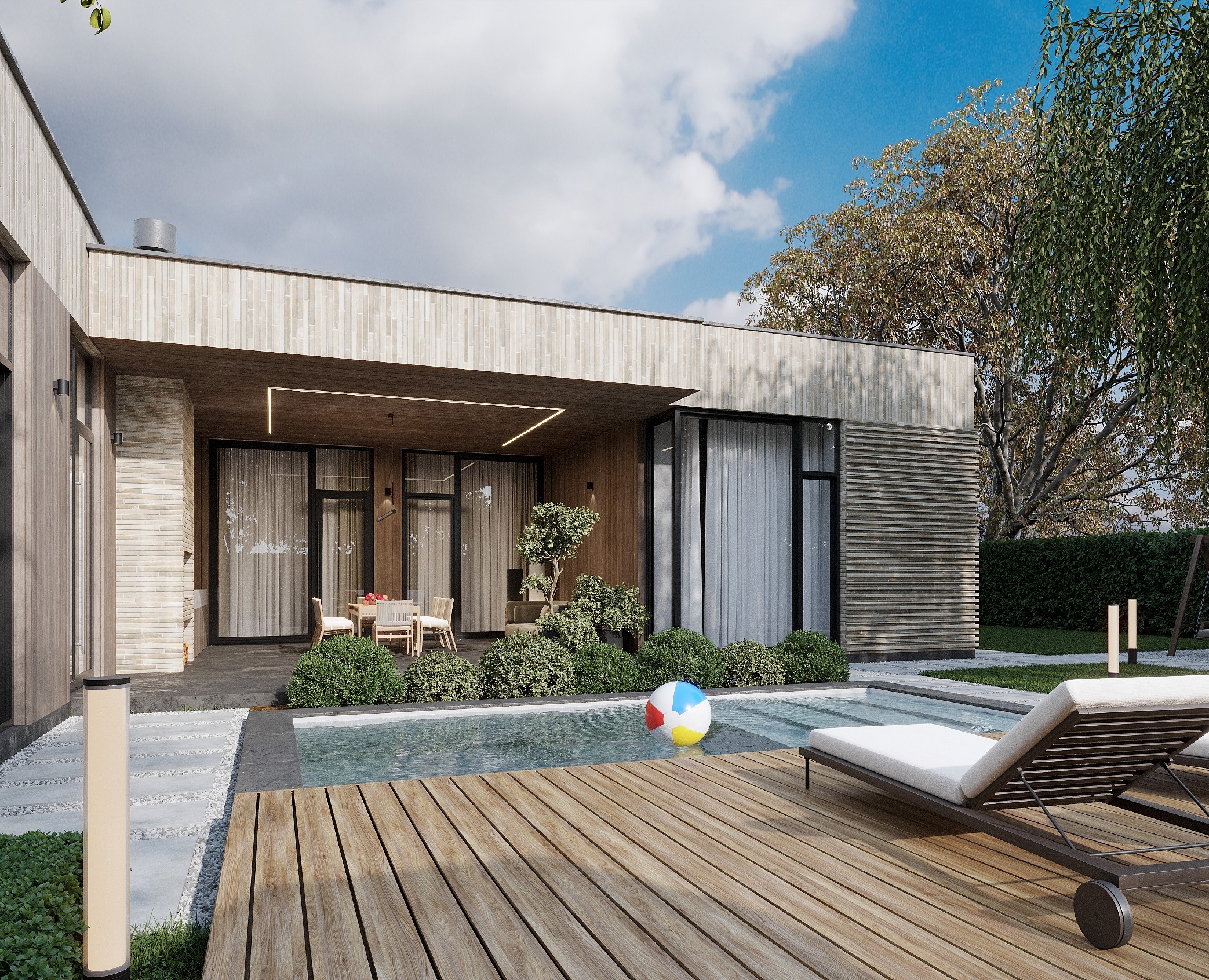 Проект загородного дома с уличным бассейном на Dprofile