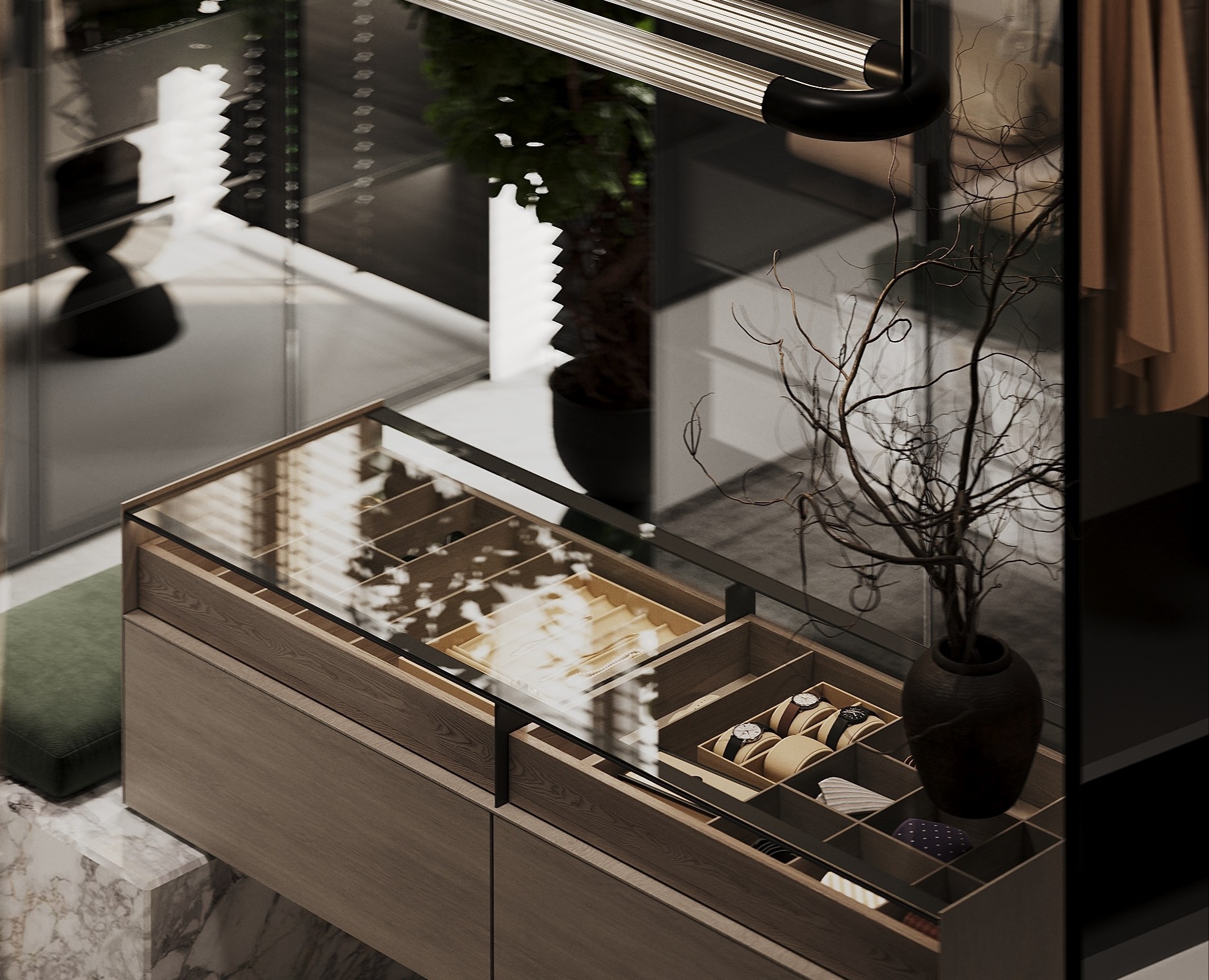 Интерьер гардеробной в мастер-блоке на Dprofile