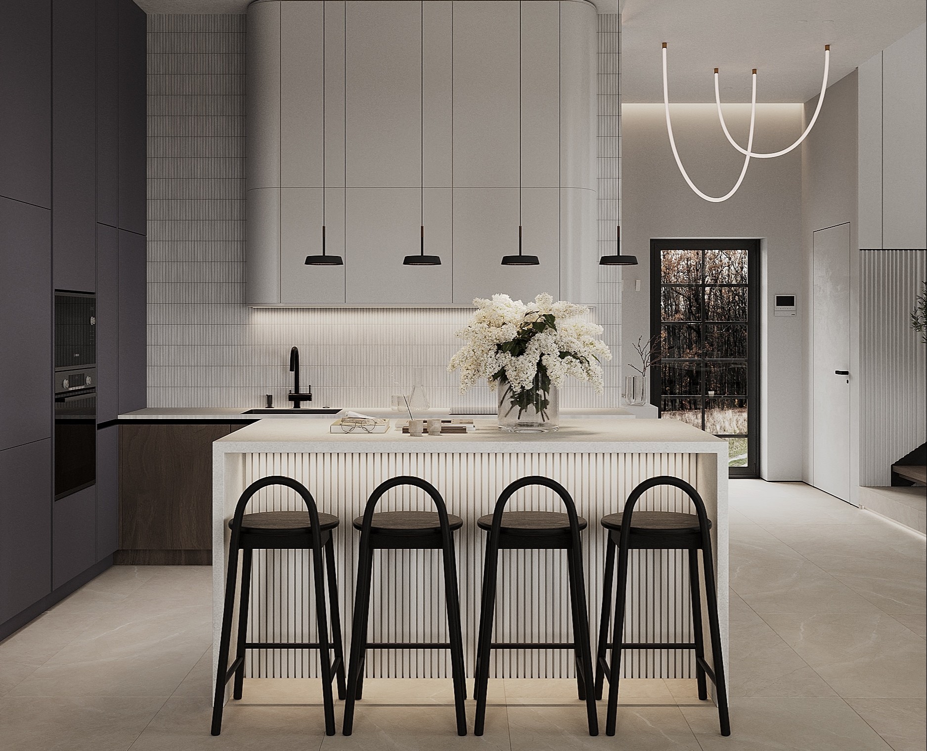 Интерьер кухни-гостиной для загородного дома — 3D на Dprofile