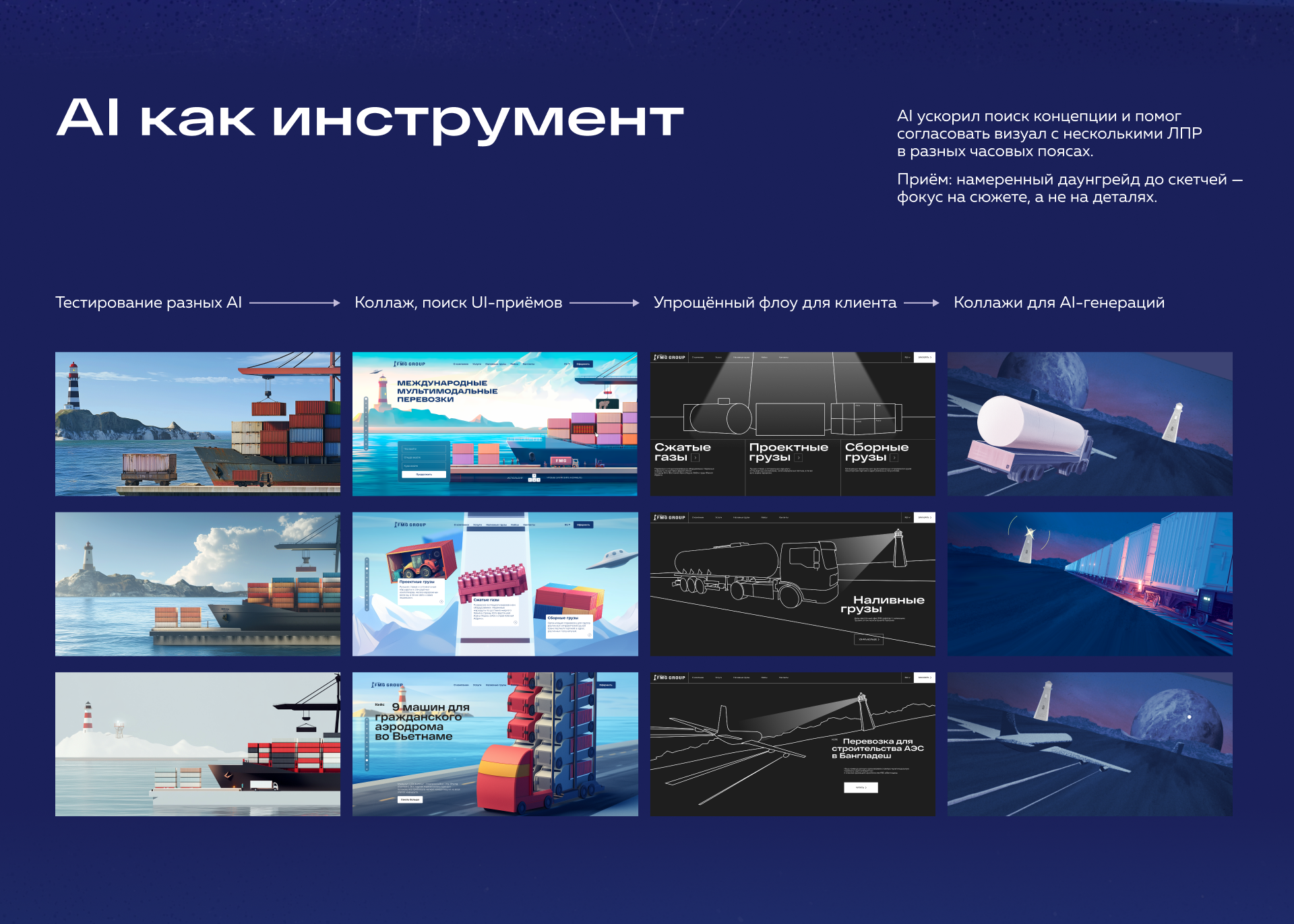 FMG Group: киношный 3D-сайт с концептами на AI — Изображение №4 — Анимация, Нейро на Dprofile