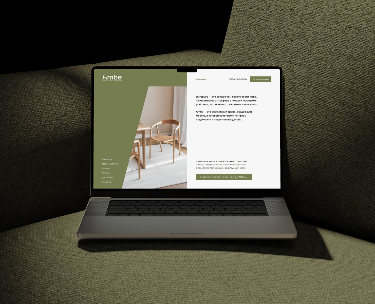 Разработка лендинга для мебельного бренда Ambe на Dprofile