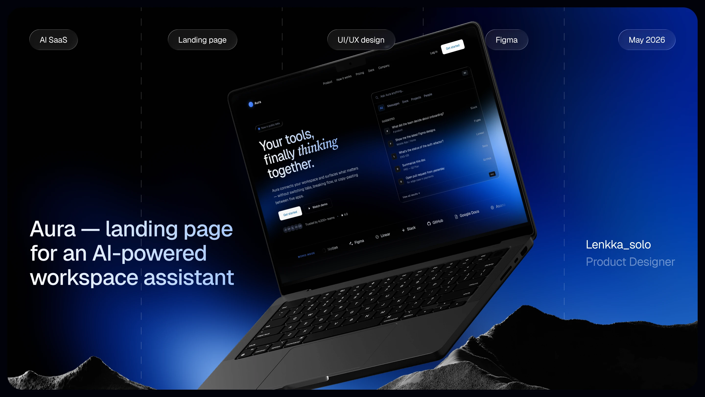 Aura — AI SaaS Landing Page Design — Изображение №1 — Интерфейсы на Dprofile