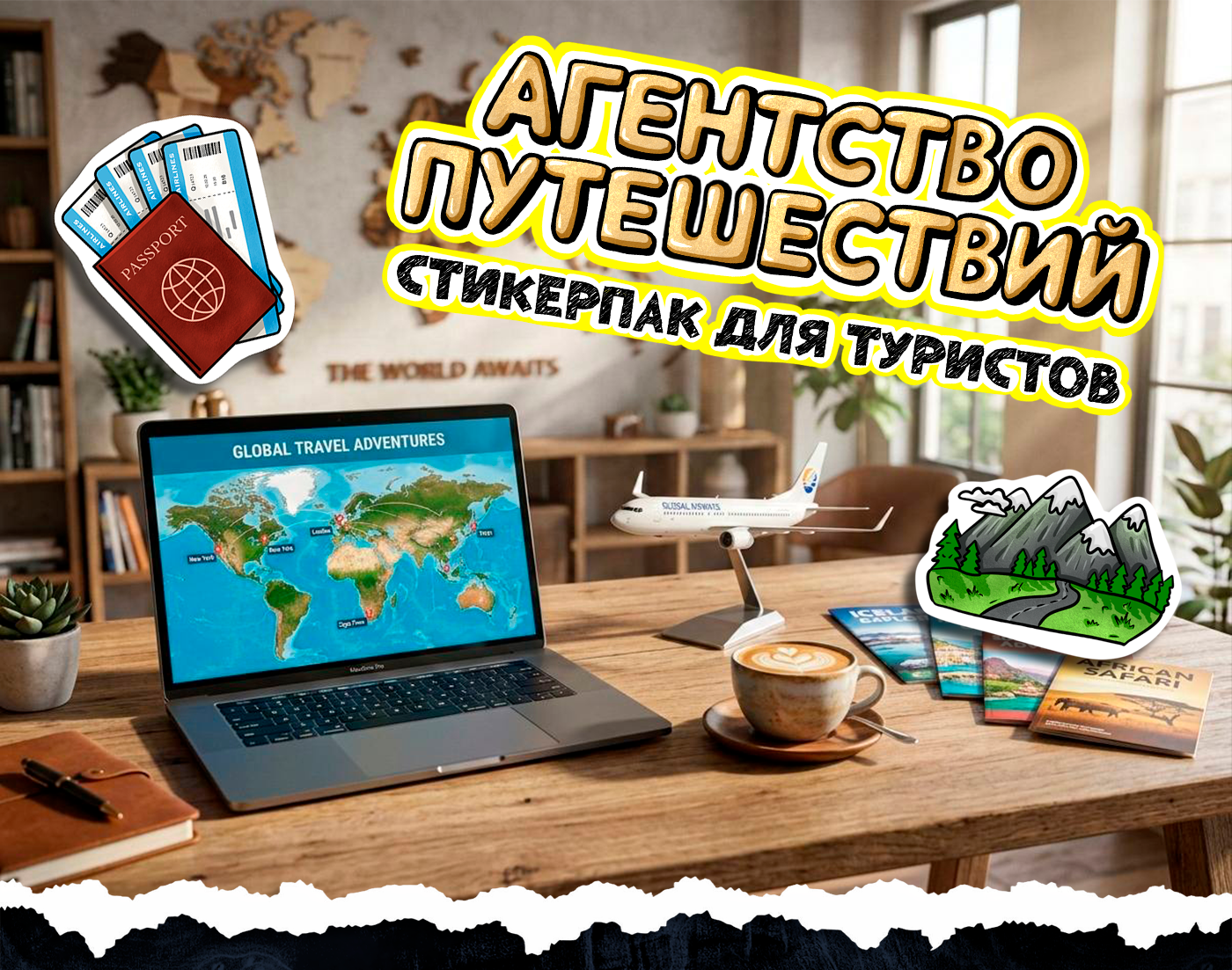 Стикеры для туристического агентства. Стикерпак для туристов. — Изображение №1 — Брендинг, Иллюстрация на Dprofile