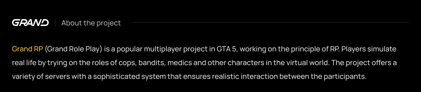 Grand Role Play | Website — Изображение №2 — Интерфейсы, Брендинг на Dprofile