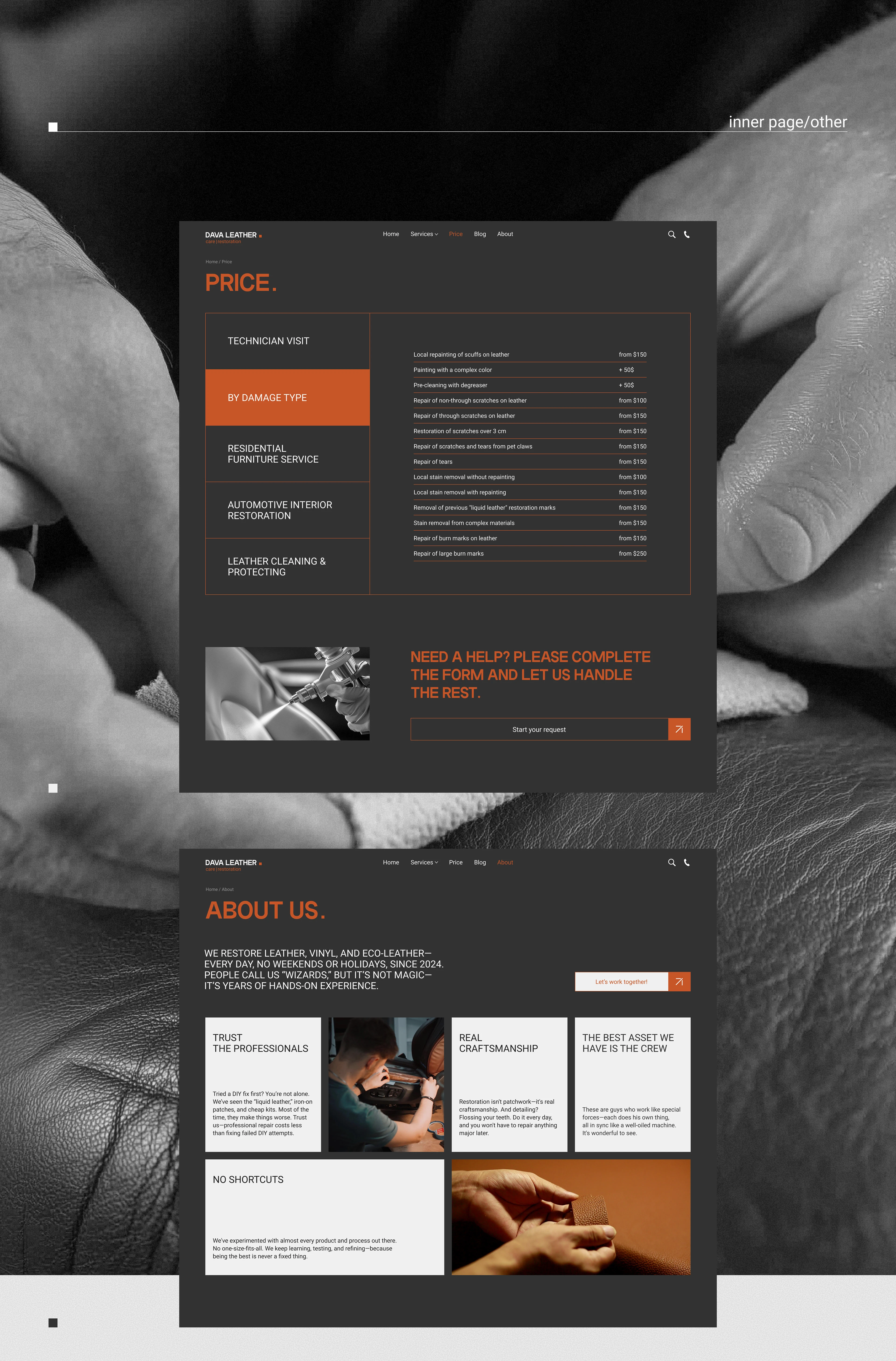 DavaLeather | UI/UX for restoration company (leather) — Изображение №7 — Интерфейсы, Брендинг на Dprofile