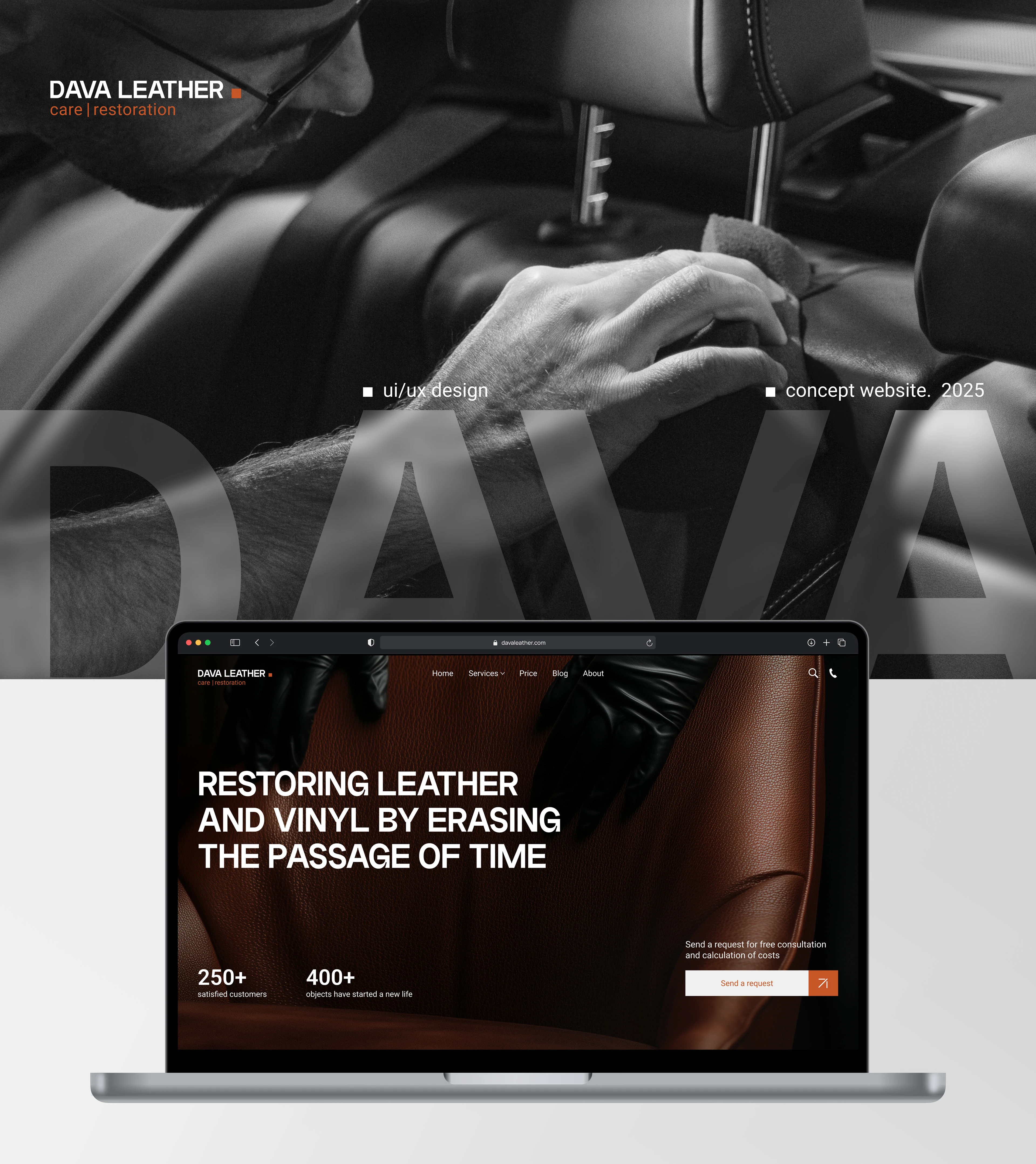 DavaLeather | UI/UX for restoration company (leather) — Изображение №1 — Интерфейсы, Брендинг на Dprofile