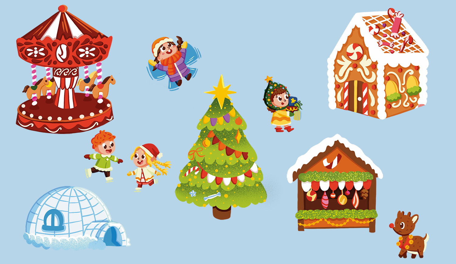 Новогодняя настольная игра - виммельбух для детей "Поезд Деда Мороза" — Изображение №6 — Иллюстрация, Графика на Dprofile