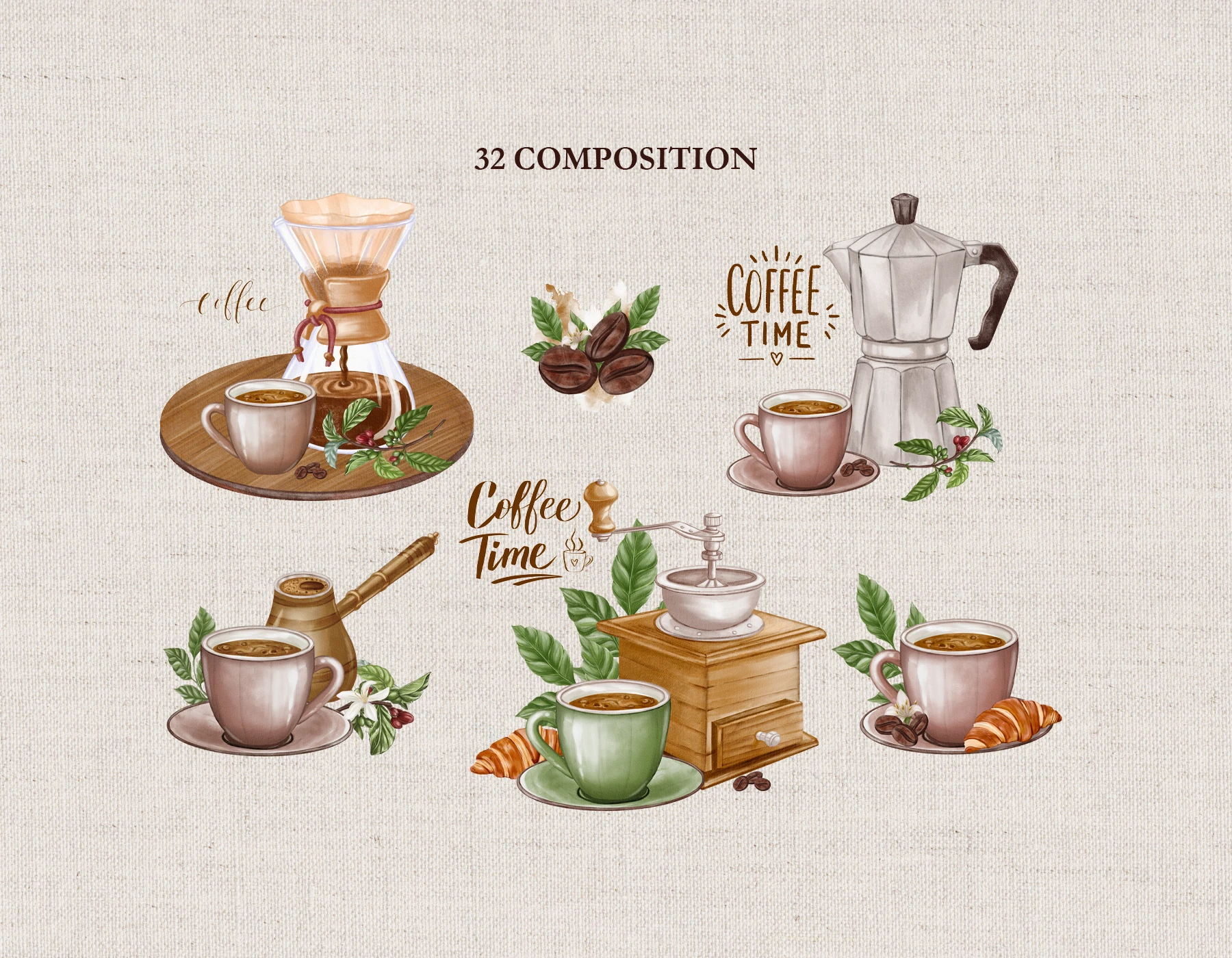 «Coffee Time» / Коллекция акварельных иллюстраций для кофей… — Изображение №5 — Брендинг, Иллюстрация на Dprofile