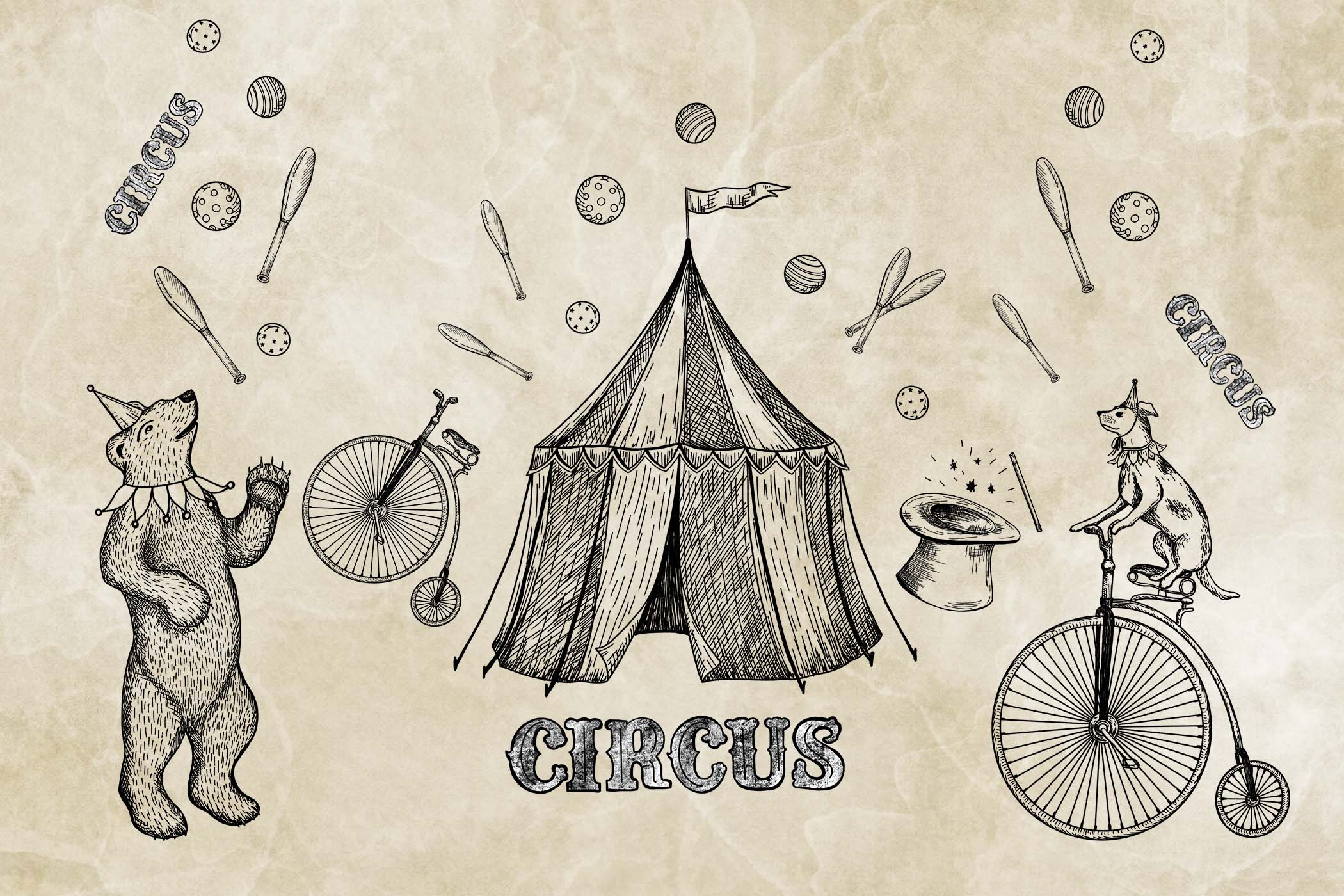 Цирк. Бесшовный паттерн и коллекция принтов. — Изображение №4 — Брендинг, Иллюстрация на Dprofile