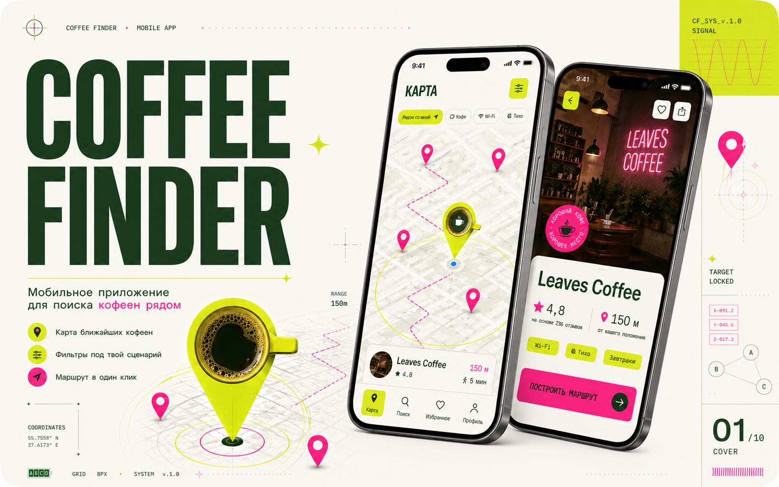 Coffee Finder Мобильное приложение для поиска кофеен рядом — Изображение №1 — Интерфейсы на Dprofile