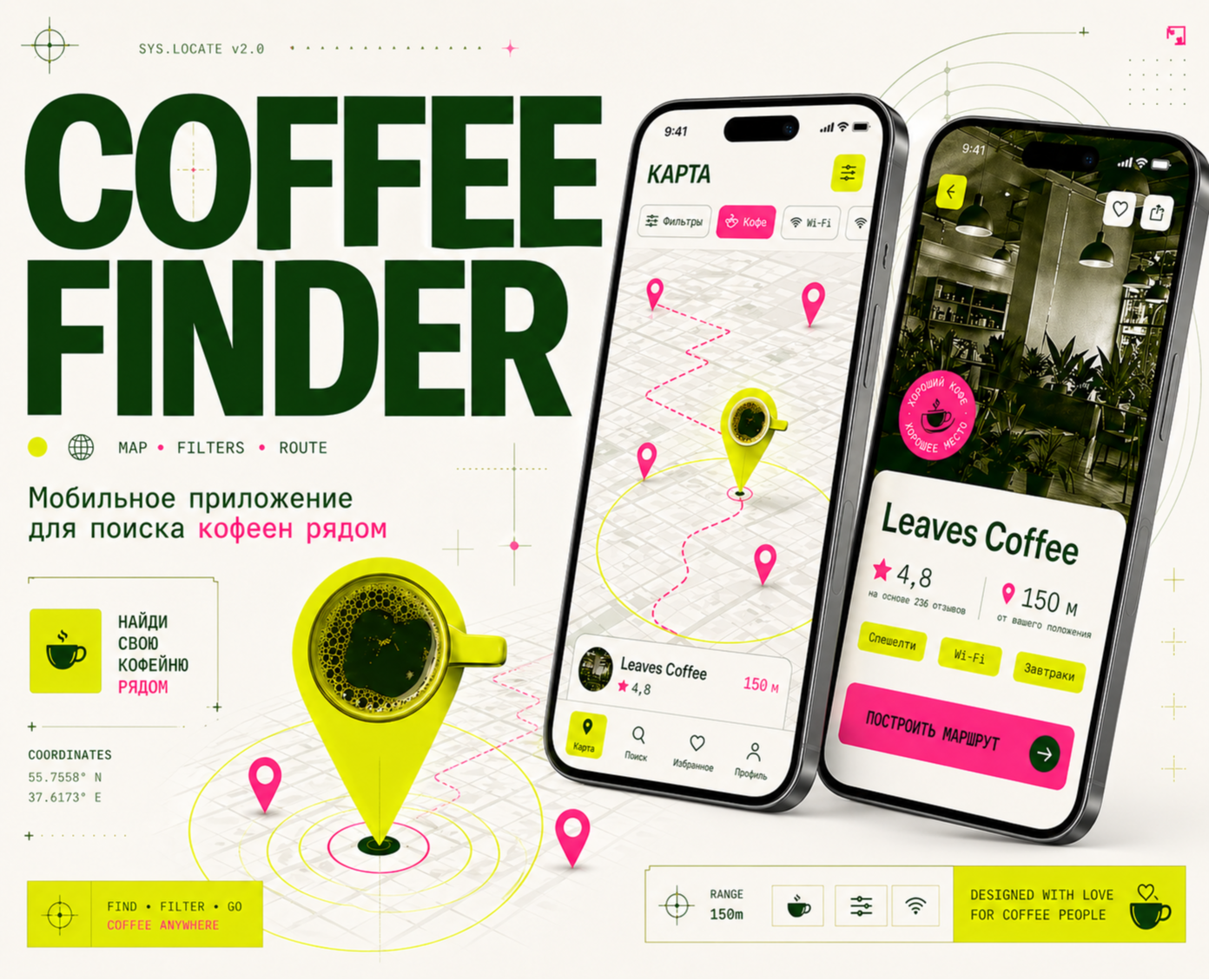 Coffee Finder Мобильное приложение для поиска кофеен рядом — Интерфейсы на Dprofile