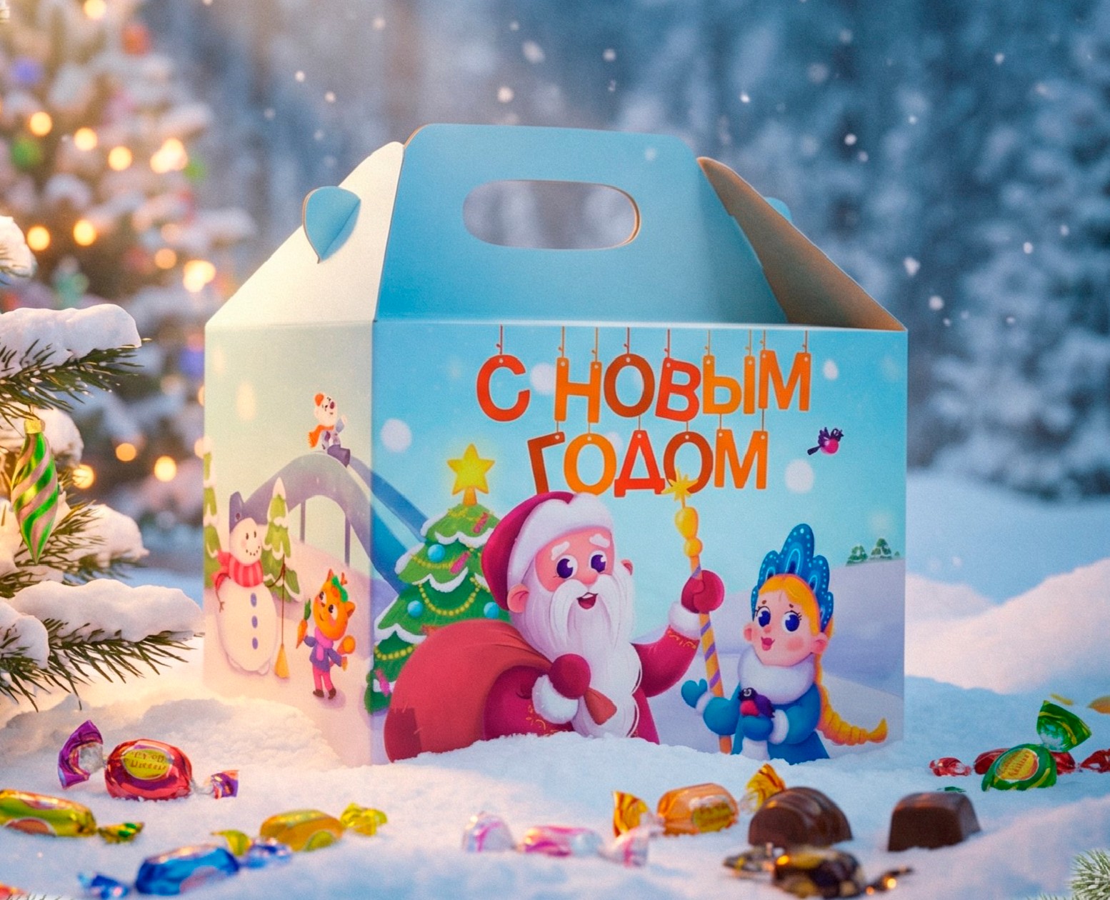 Иллюстрация Новогодней Упаковки Детского Сладкого Подарка на Dprofile