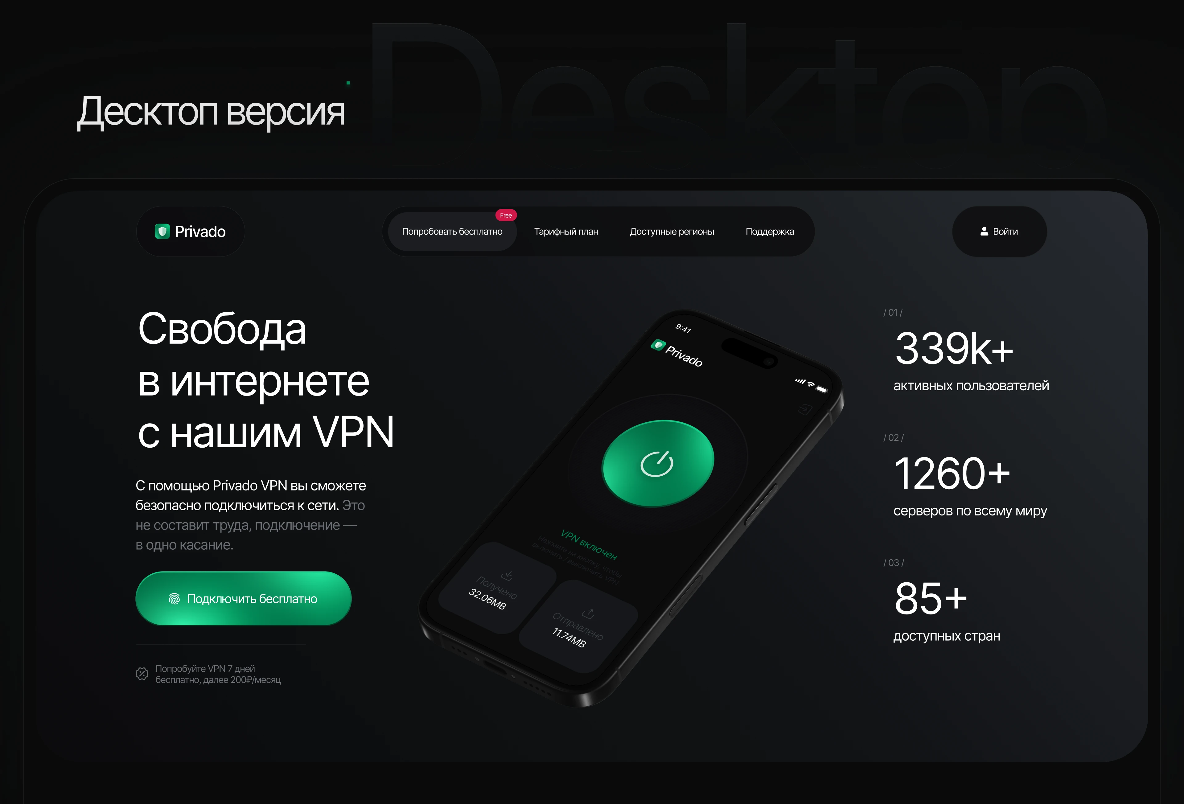 Privado VPN — разработка сайта под ключ — Изображение №3 — Интерфейсы на Dprofile