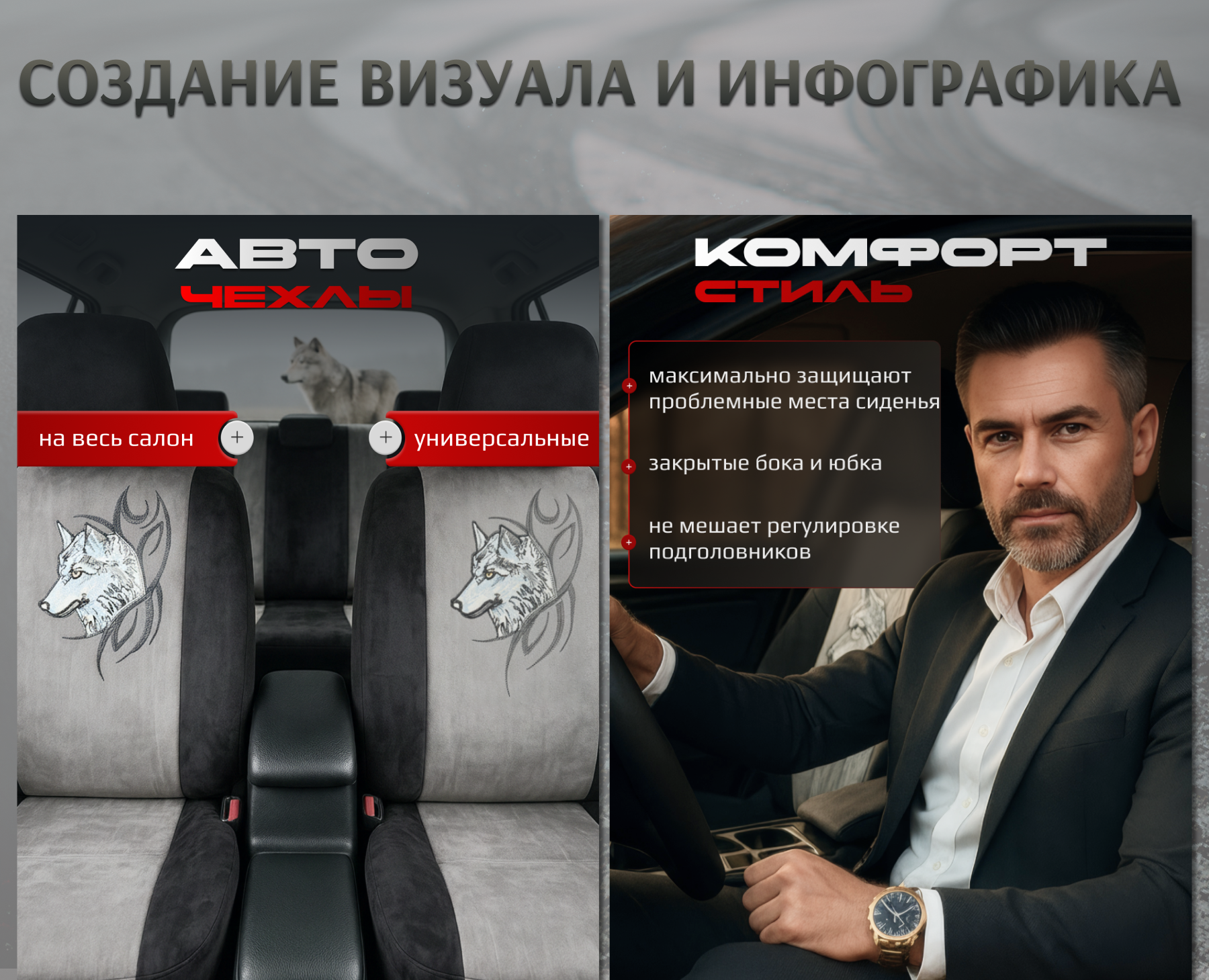 Инфографика и визуал для товара АВТОЧЕХЛЫ на Dprofile