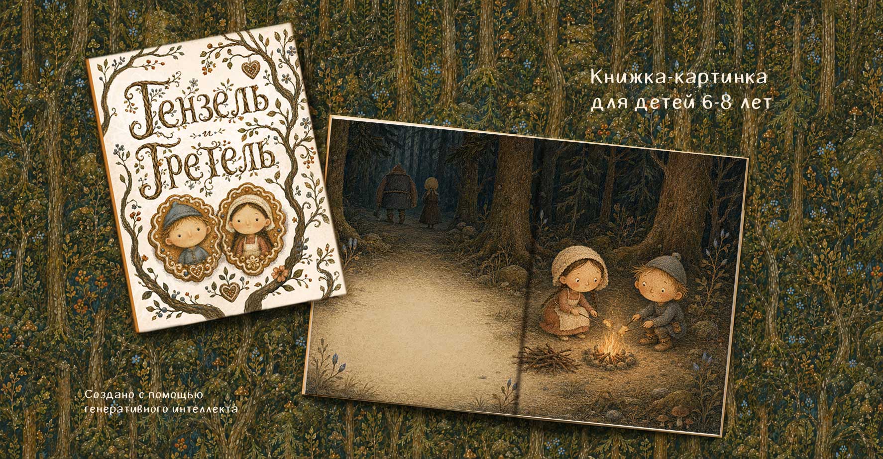 Книжка-картинка для детей 6-8 лет «Гензель и Гретель» — Изображение №1 — Иллюстрация, Нейро на Dprofile