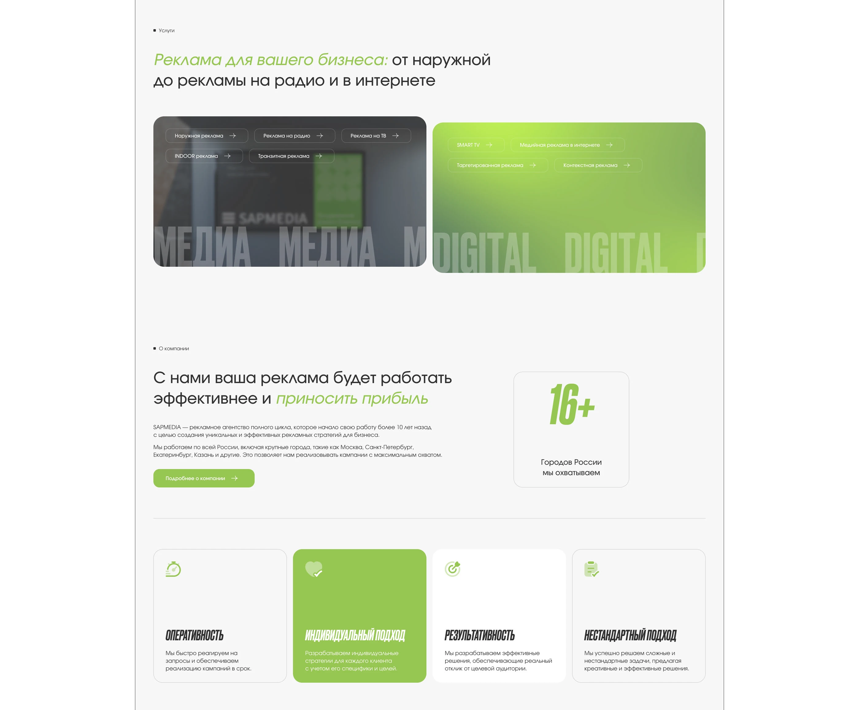 Аdvertising agency "SAPMEDIA" | Corporate website — Изображение №4 — Интерфейсы на Dprofile