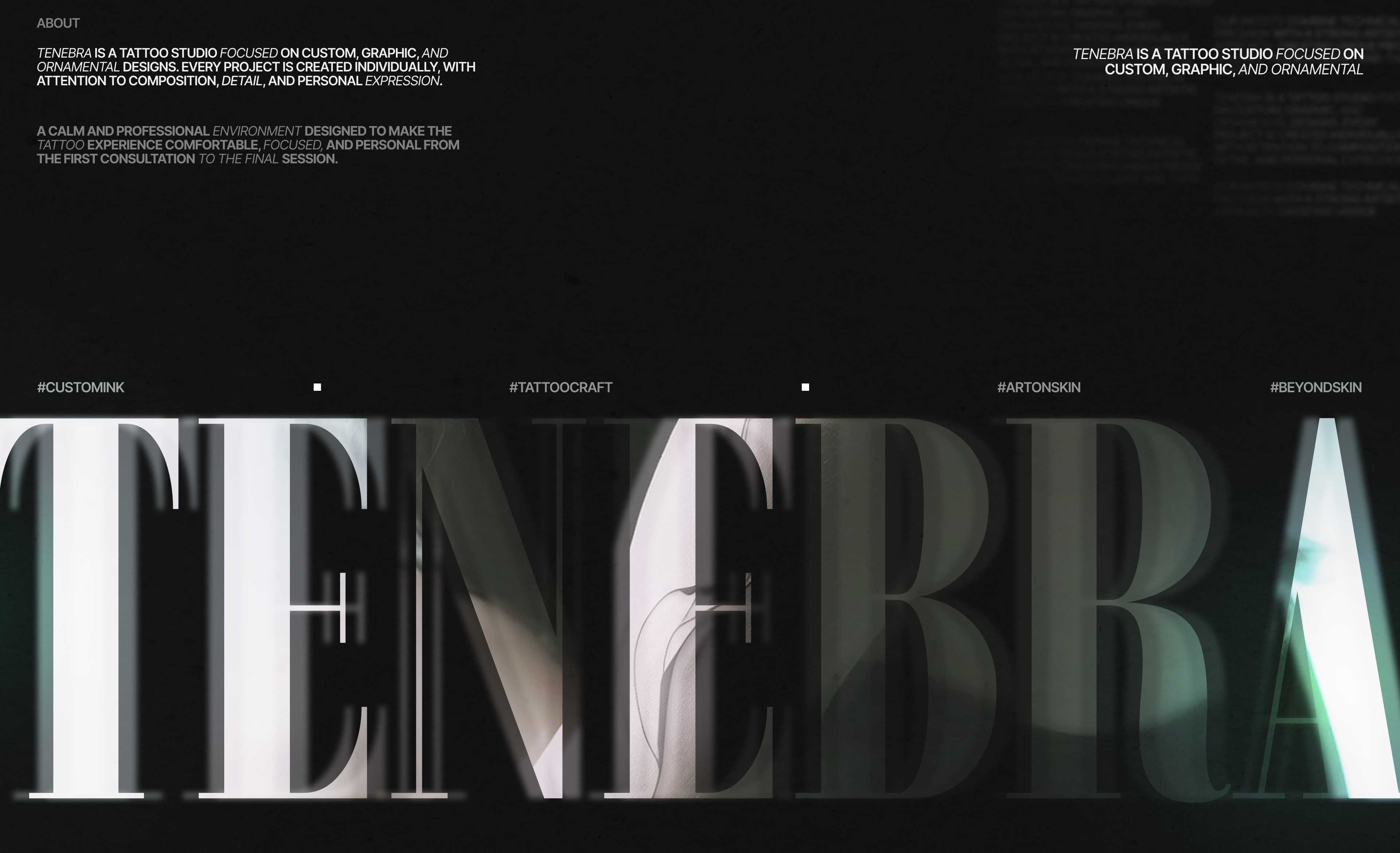 TENEBRA | TATTOO STUDIO WEB DESIGN — Изображение №2 — Интерфейсы, Нейро на Dprofile