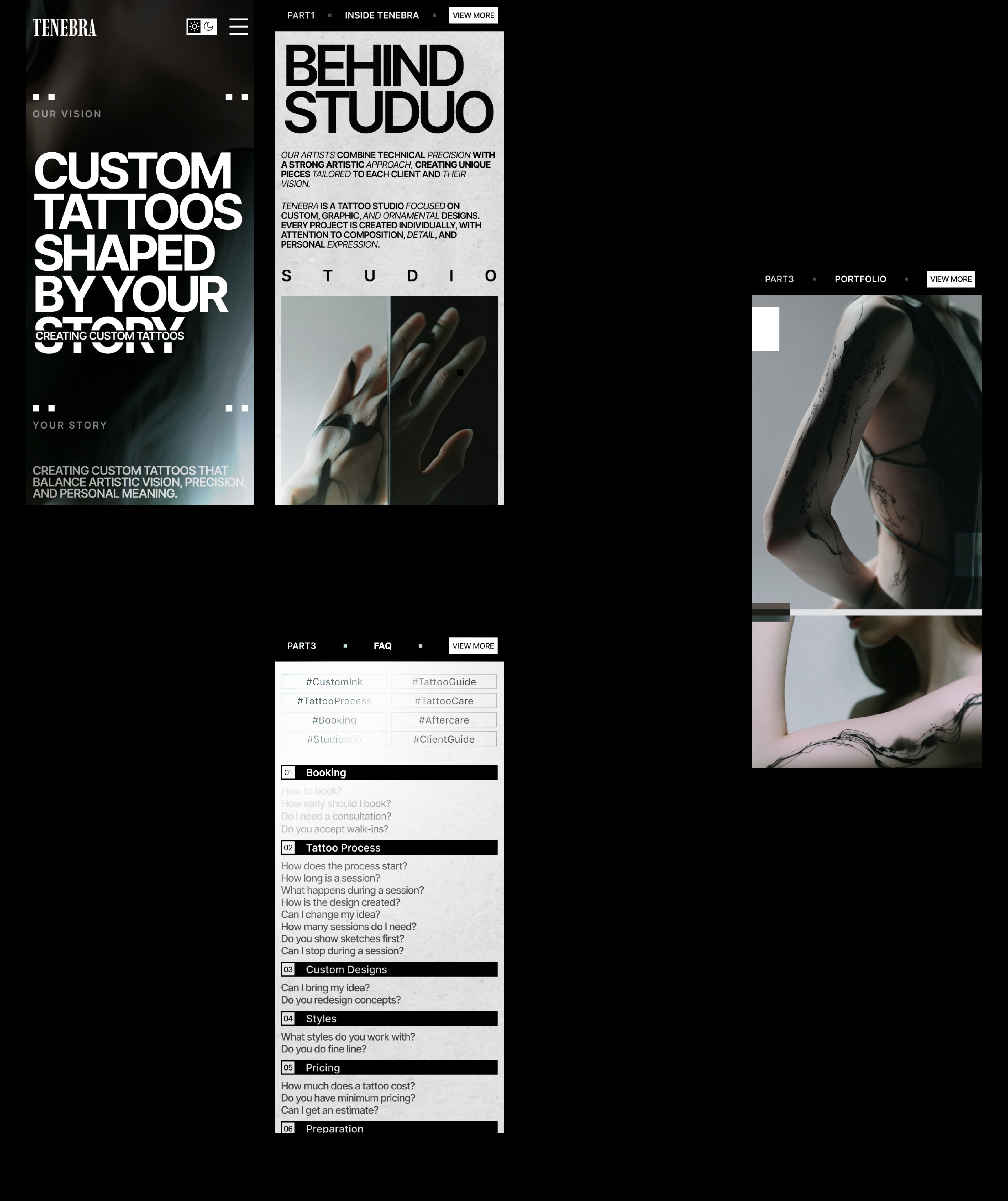 TENEBRA | TATTOO STUDIO WEB DESIGN — Изображение №4 — Интерфейсы, Нейро на Dprofile
