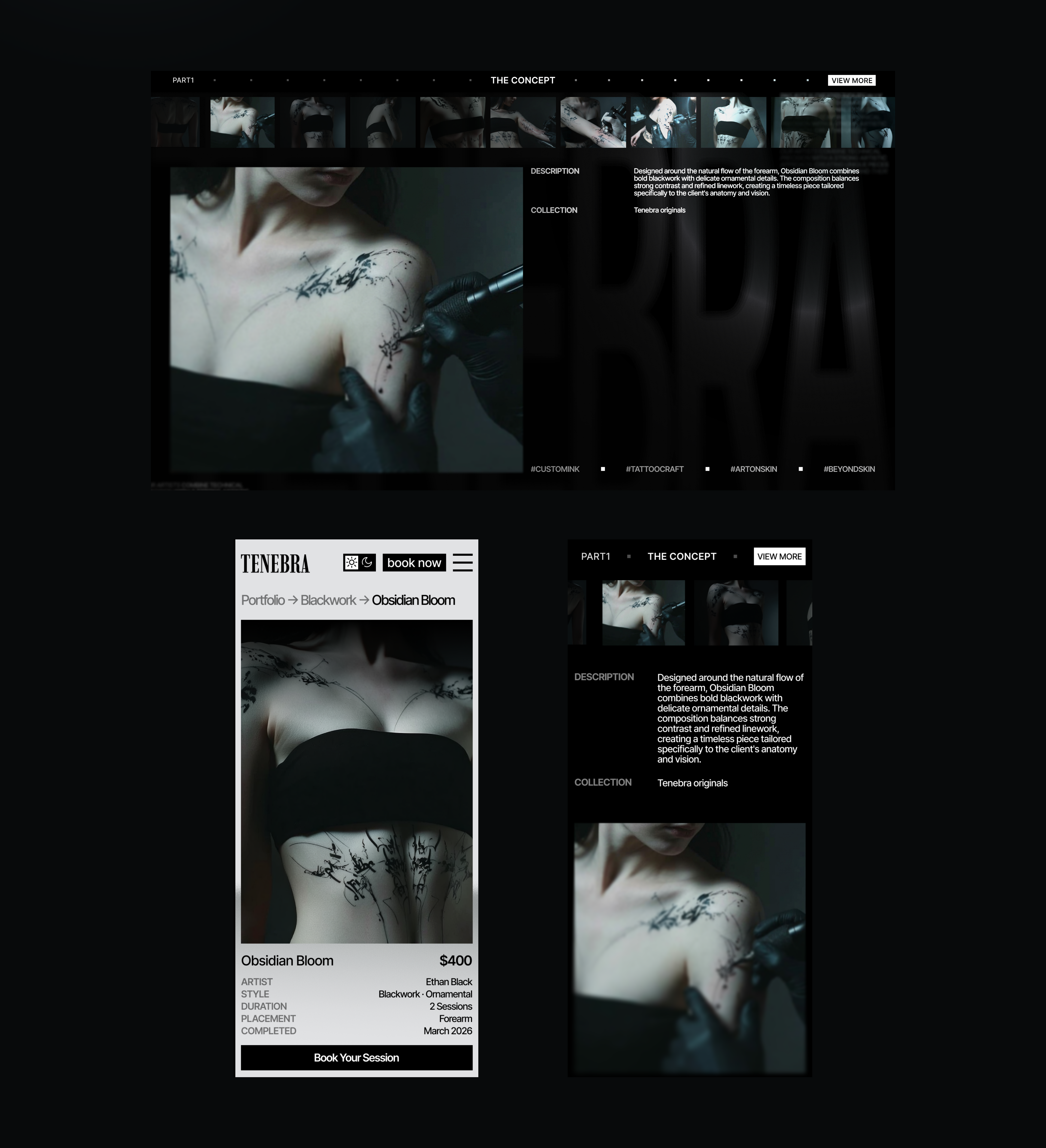 TENEBRA | TATTOO STUDIO WEB DESIGN — Изображение №9 — Интерфейсы, Нейро на Dprofile