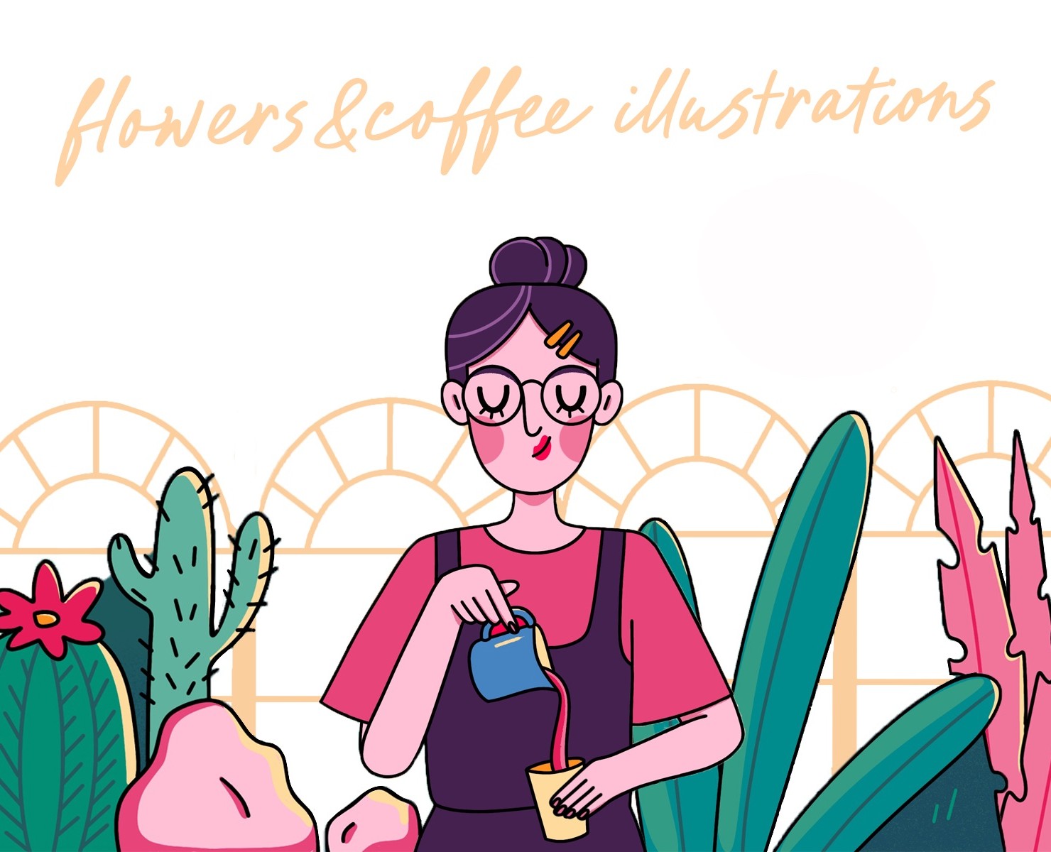 Кофе и цветы: иллюстрация и персонаж — Иллюстрация на Dprofile