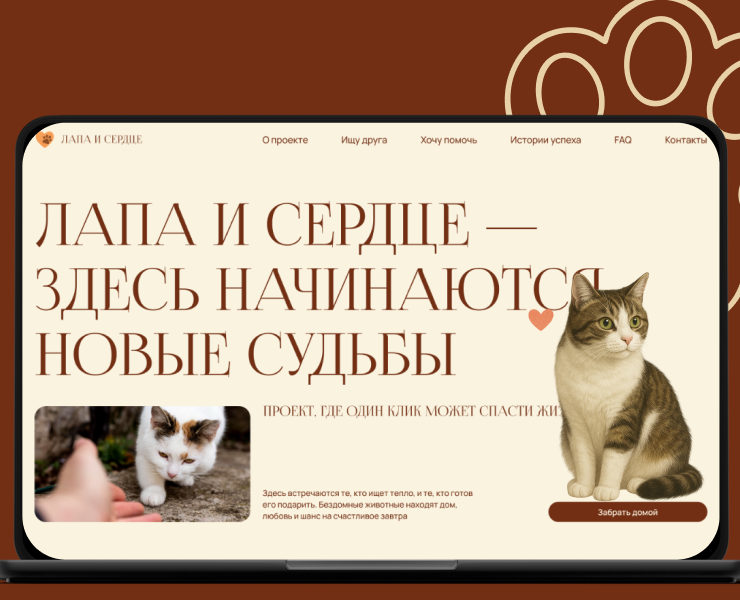 Лендинг благотворительного проекта помощи бездомным животным — Интерфейсы, Брендинг на Dprofile