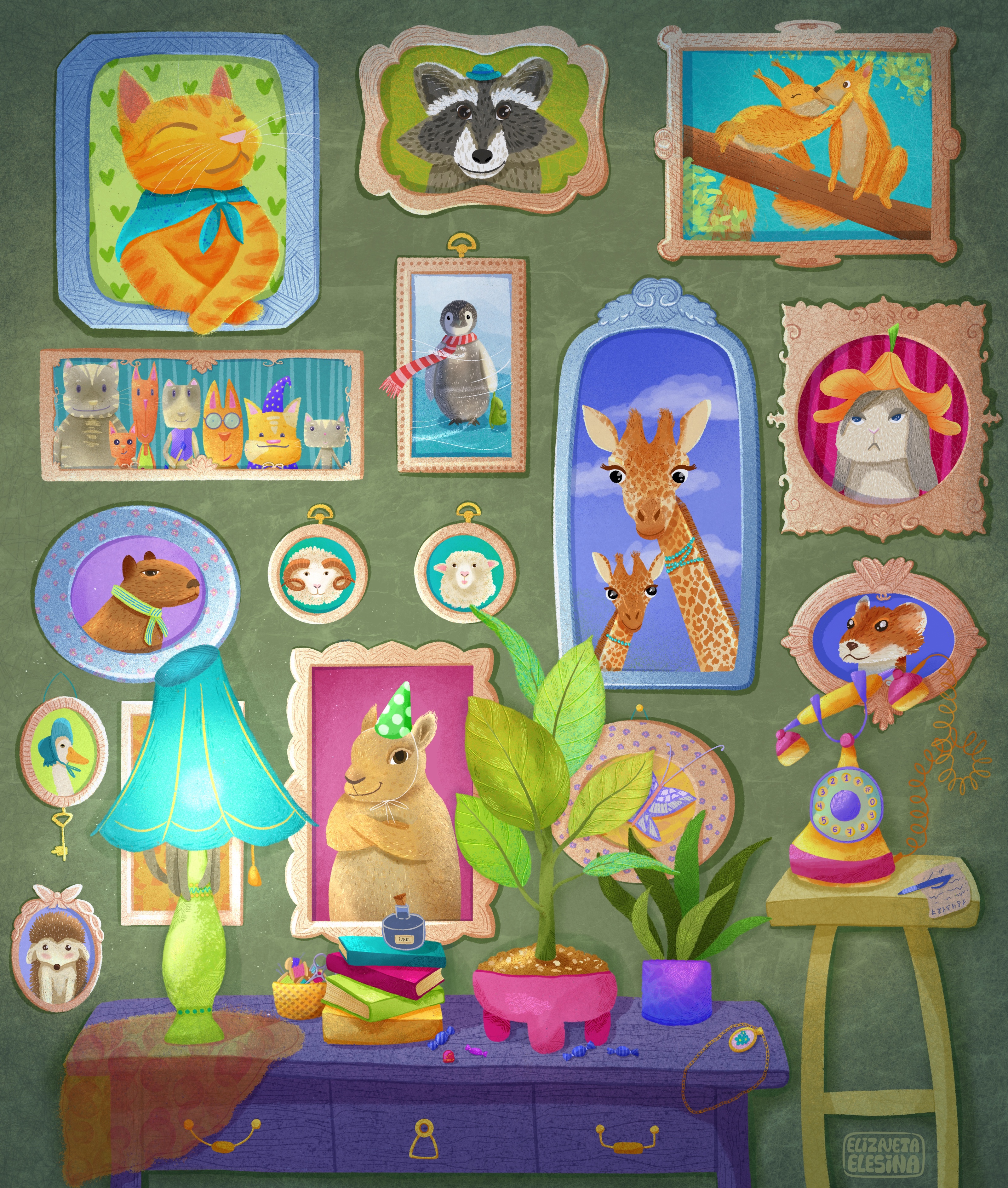 Стена с портретами. Детская иллюстрация. — Изображение №1 — Иллюстрация на Dprofile