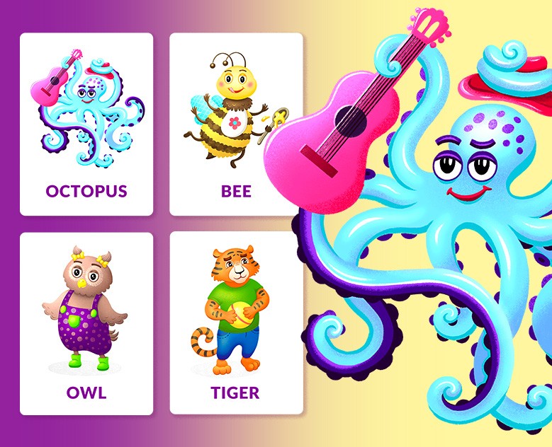 Иллюстрации к детским карточкам для изучения английского на Dprofile