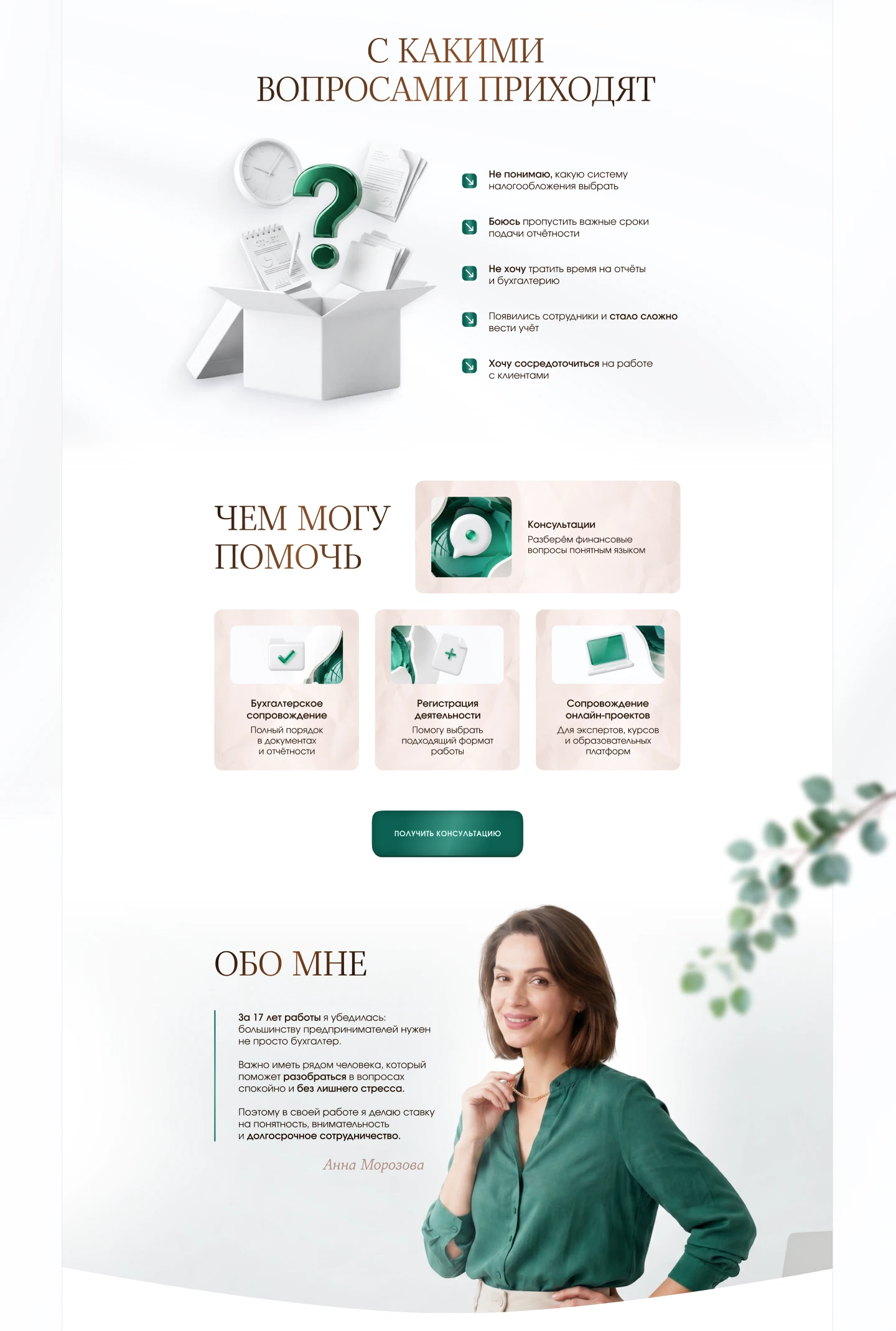 Лендинг для бухгалтера / Сайт-визитка / Landing Page — Изображение №4 — Интерфейсы, Брендинг на Dprofile