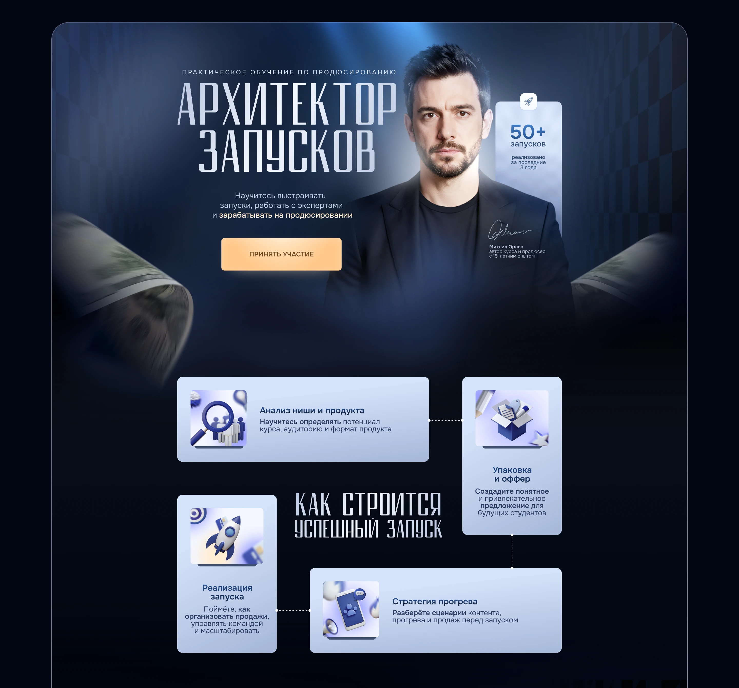 Landing page / Лендинг для курса по продюсированию — Изображение №4 — Интерфейсы, Брендинг на Dprofile