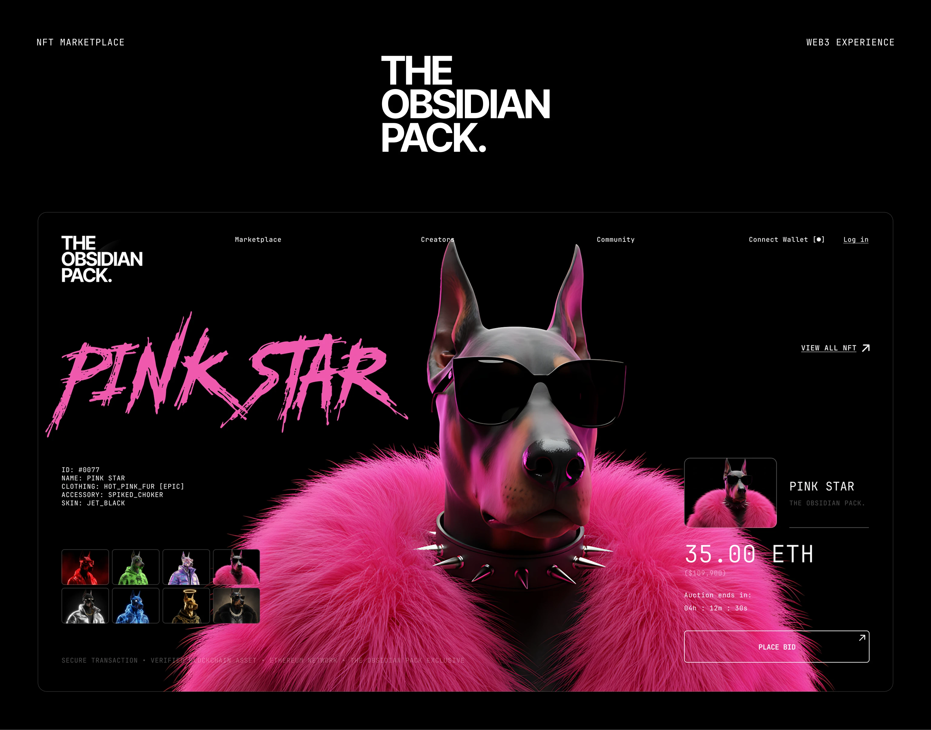 THE OBSIDIAN PACK — NFT MARKETPLACE & WEB3 EXPERIENCE — Изображение №1 — Интерфейсы на Dprofile