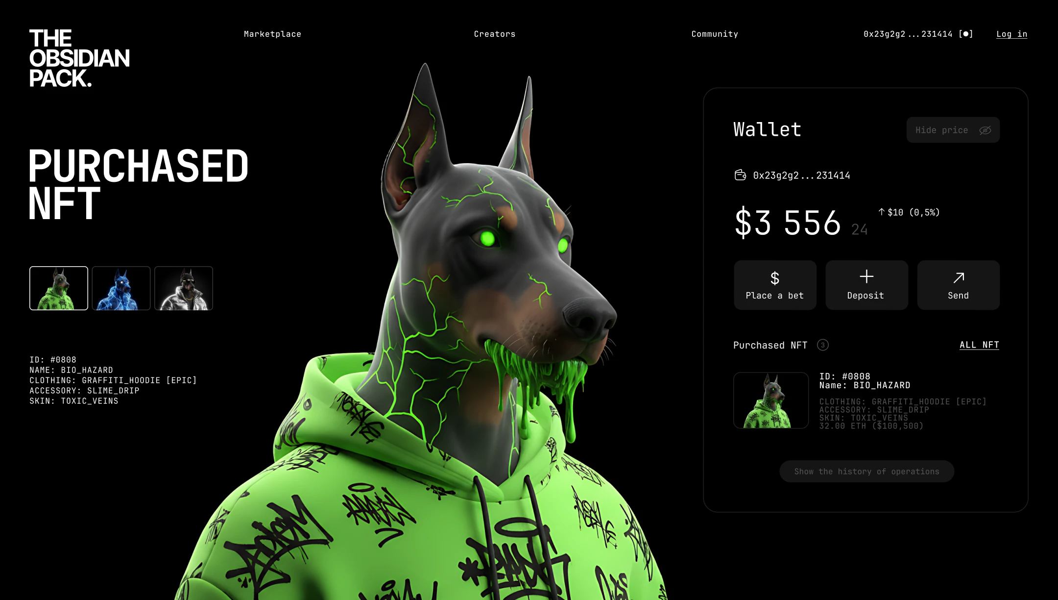 THE OBSIDIAN PACK — NFT MARKETPLACE & WEB3 EXPERIENCE — Изображение №7 — Интерфейсы на Dprofile