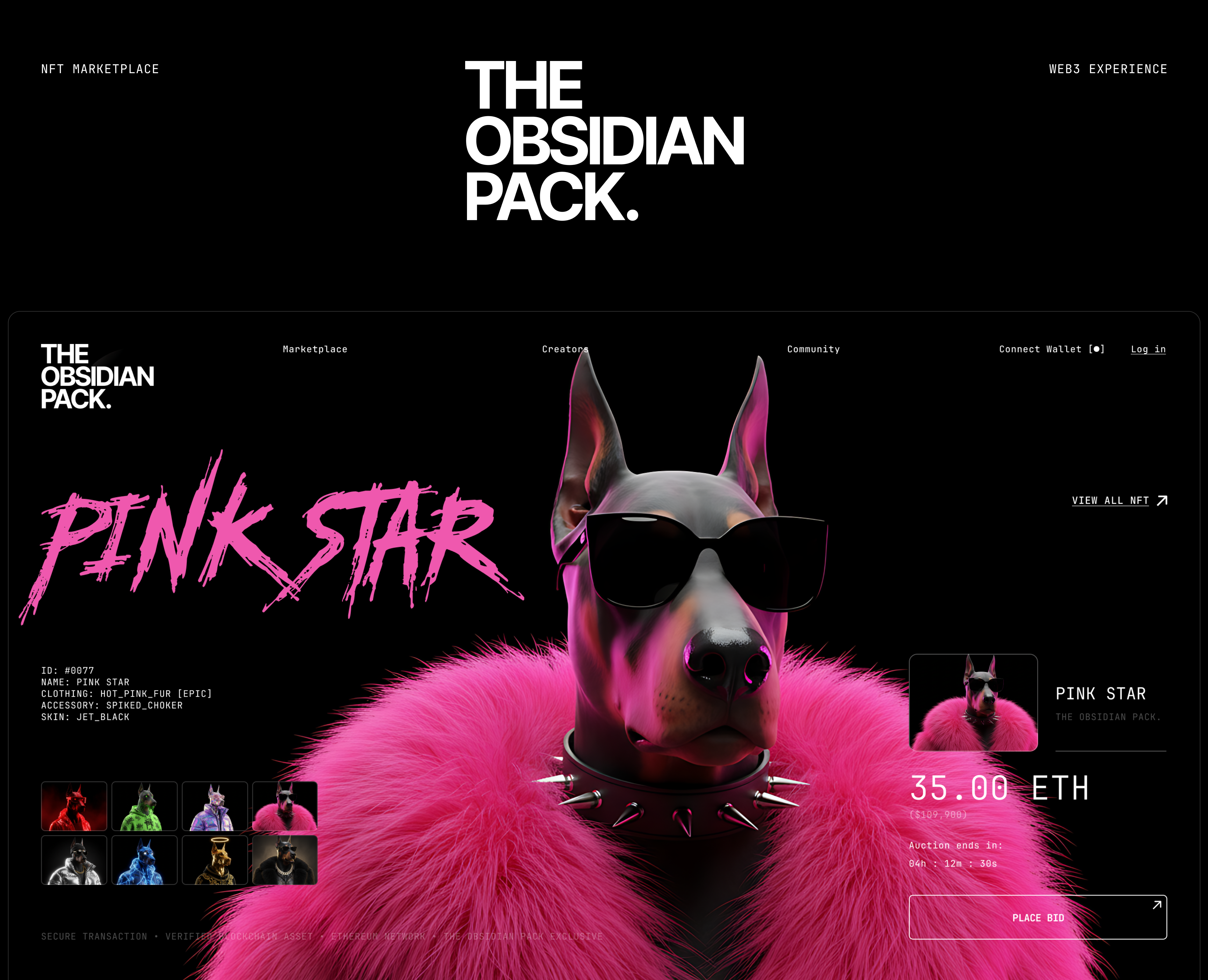 THE OBSIDIAN PACK — NFT MARKETPLACE & WEB3 EXPERIENCE — Интерфейсы на Dprofile