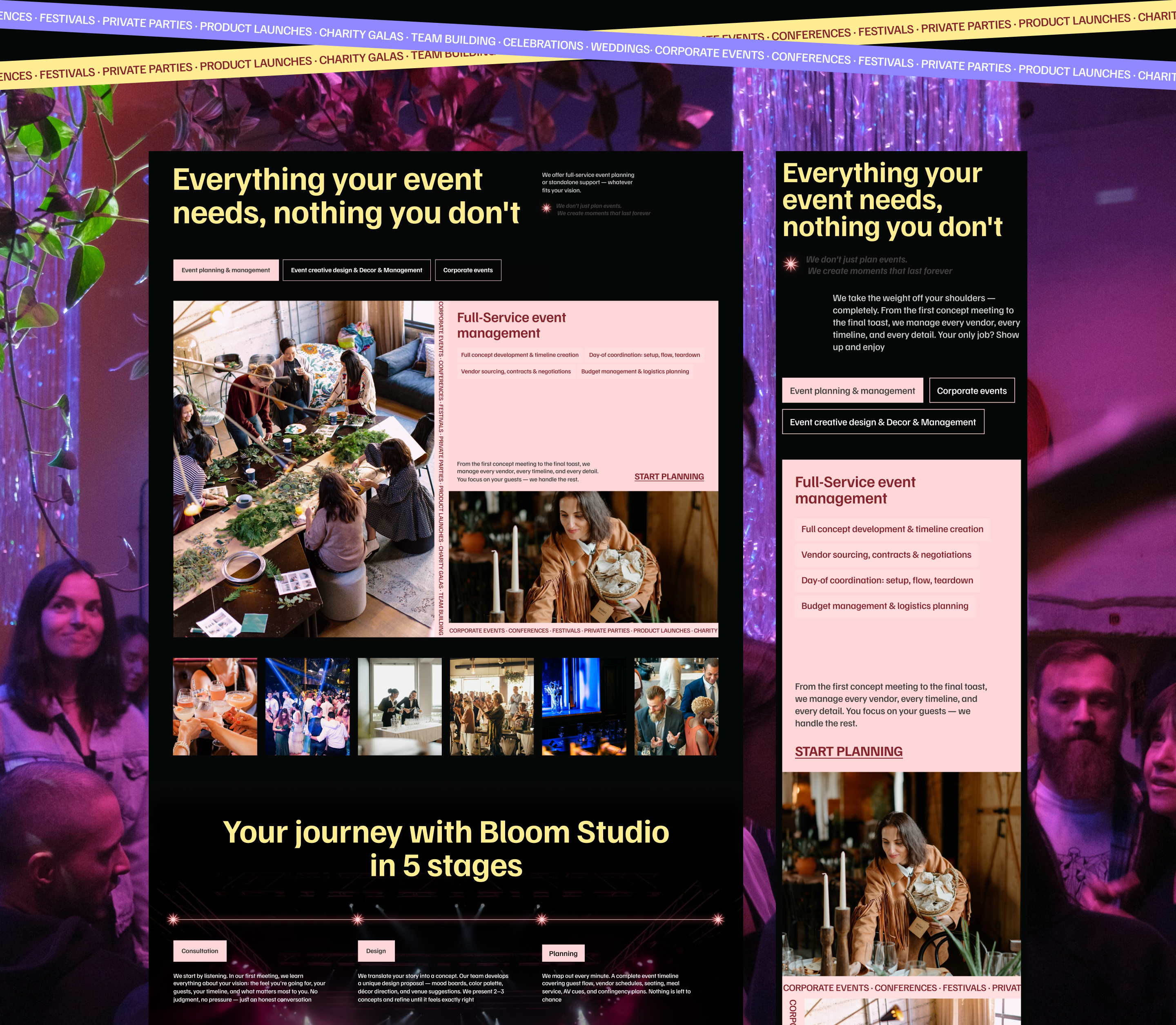Bloom Studio — Event Planning Web Design — Изображение №8 — Интерфейсы на Dprofile
