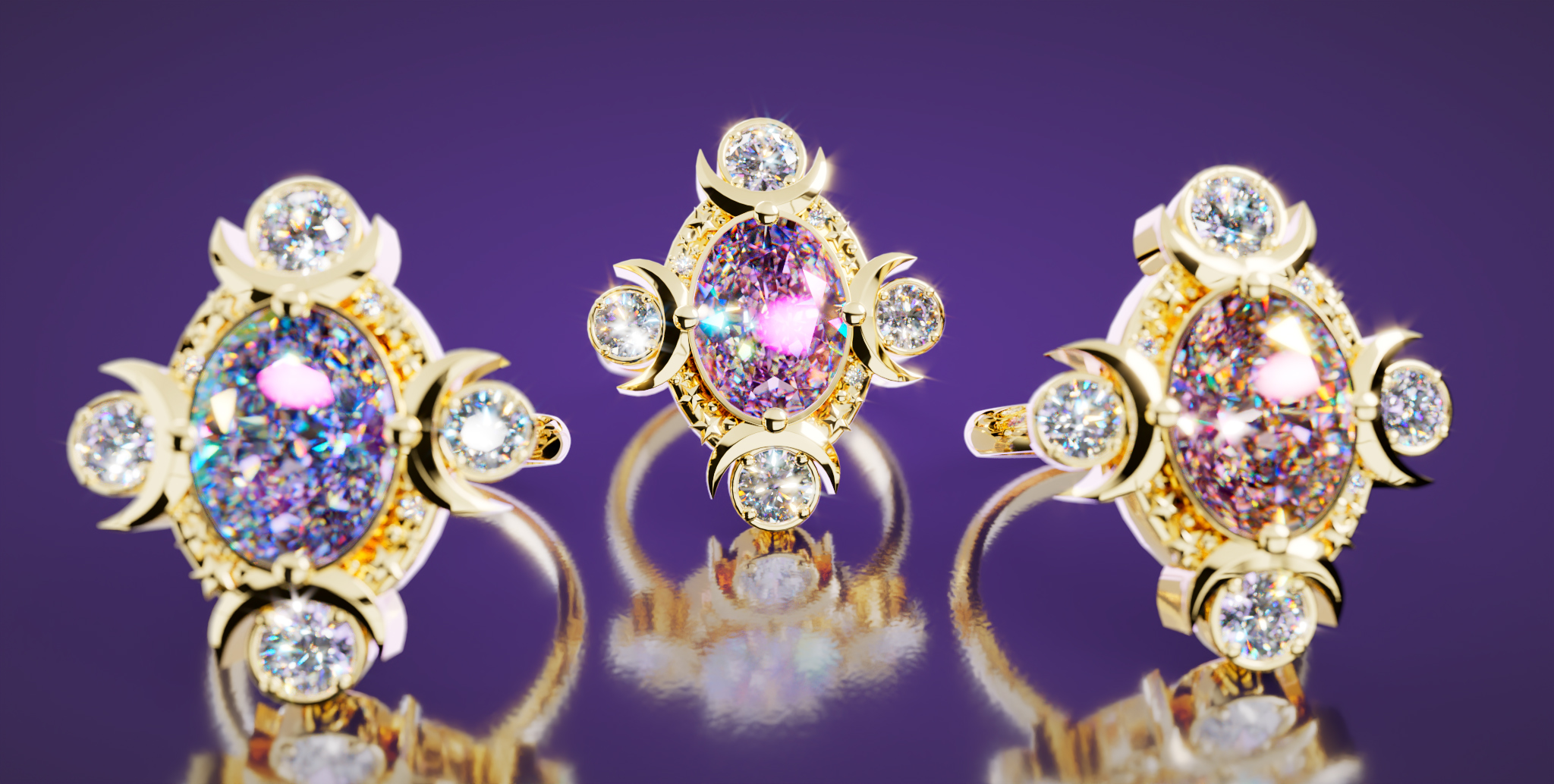 Moon Ring — фотореалистичная визуализация ювелирного кольца — Изображение №1 — 3D, Анимация на Dprofile