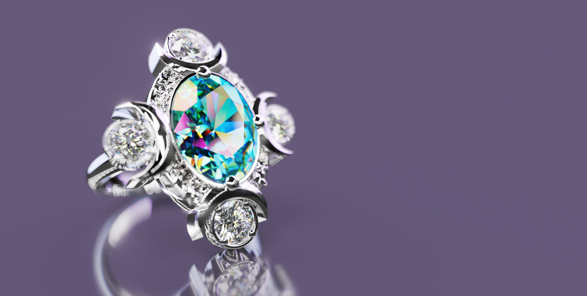 Moon Ring — фотореалистичная визуализация ювелирного кольца — Изображение №9 — 3D, Анимация на Dprofile