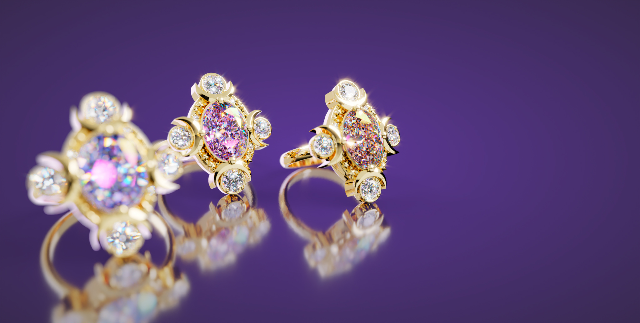 Moon Ring — фотореалистичная визуализация ювелирного кольца — Изображение №2 — 3D, Анимация на Dprofile