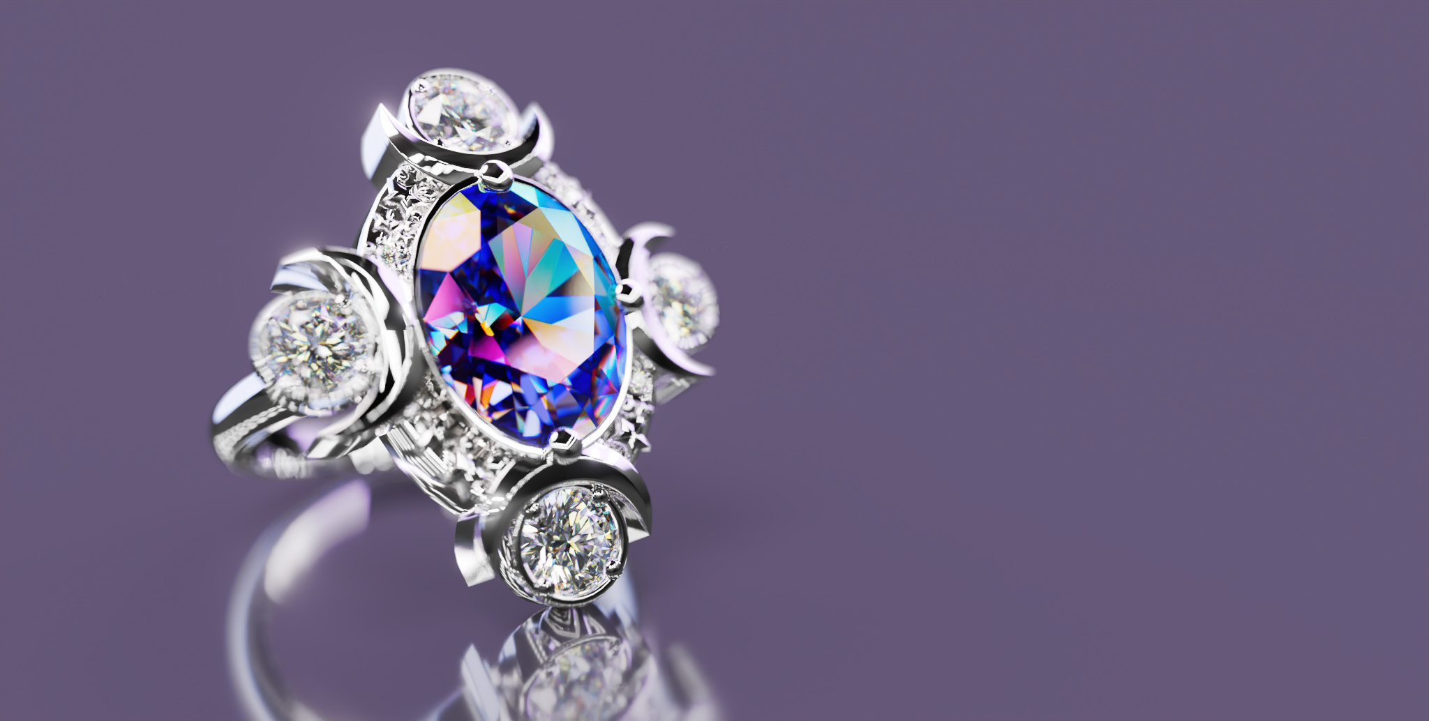 Moon Ring — фотореалистичная визуализация ювелирного кольца — Изображение №8 — 3D, Анимация на Dprofile