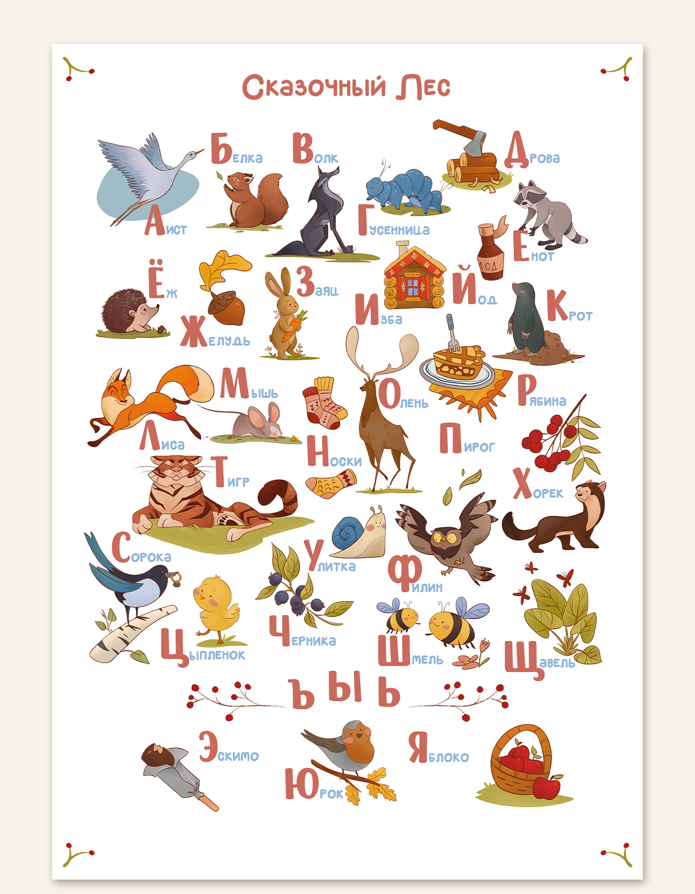 Детский алфавит. Плакат. Азбука. Карточки — Изображение №2 — Иллюстрация, Графика на Dprofile