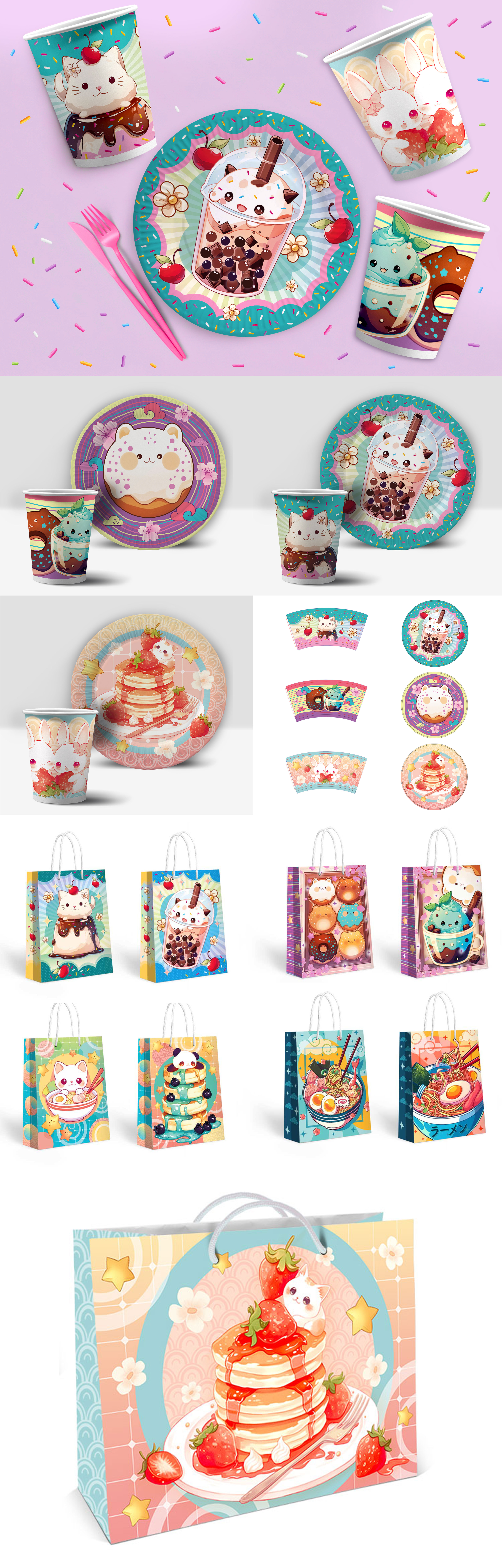 "Азиатская еда", одноразовая посуда и бумажные пакеты. — Изображение №1 — Иллюстрация, Графика на Dprofile