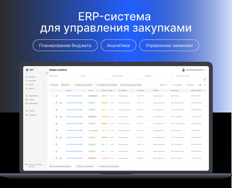 ERP-система для управления закупками на Dprofile