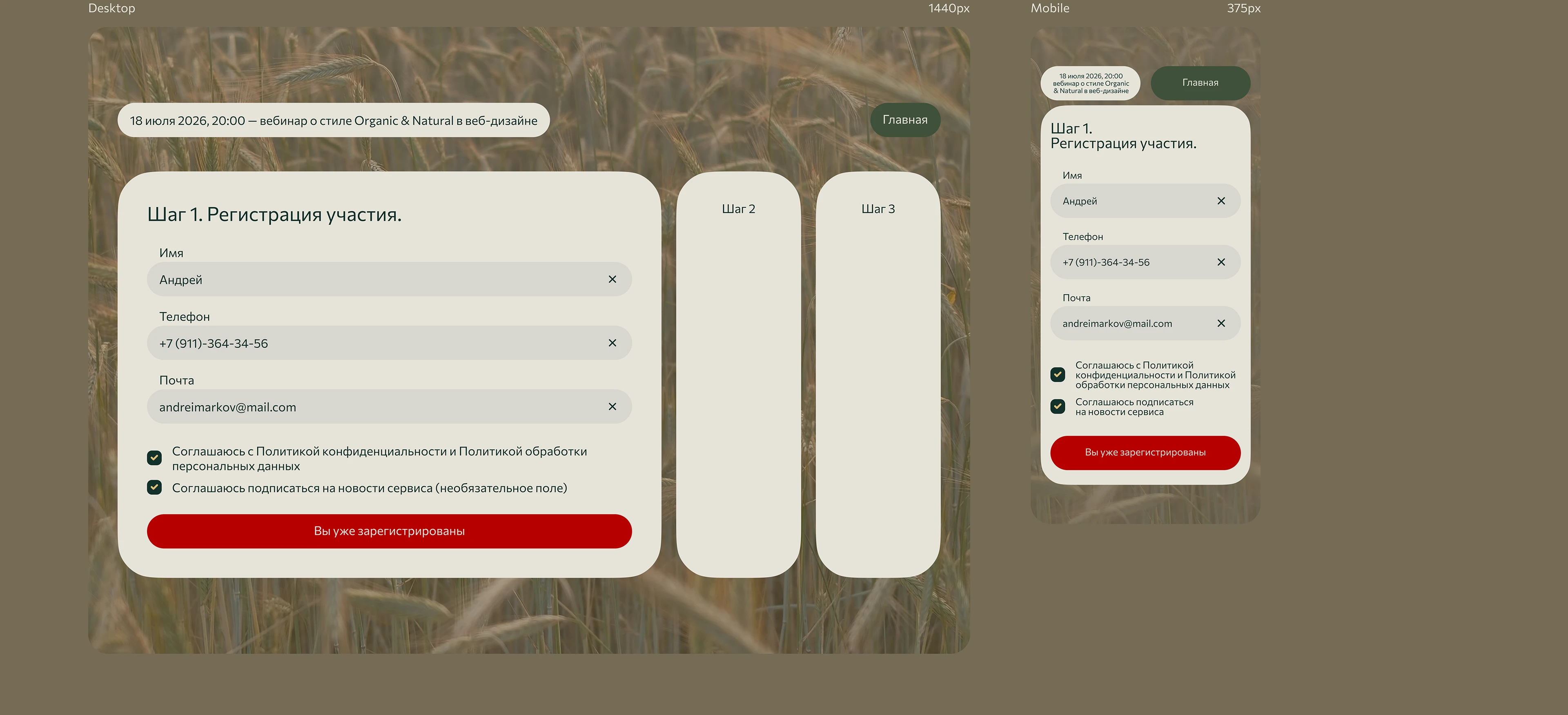 Organic & Natural — Landing Page & Webinar Registration — Изображение №9 — Интерфейсы на Dprofile