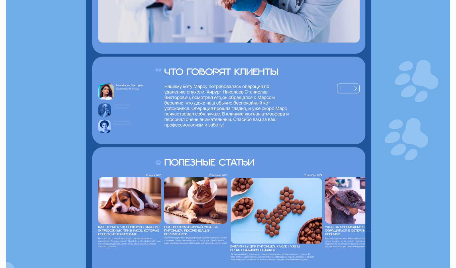 Концепт сайта ветеринарной клиники| Paw Prints — Изображение №6 — Интерфейсы, Брендинг на Dprofile