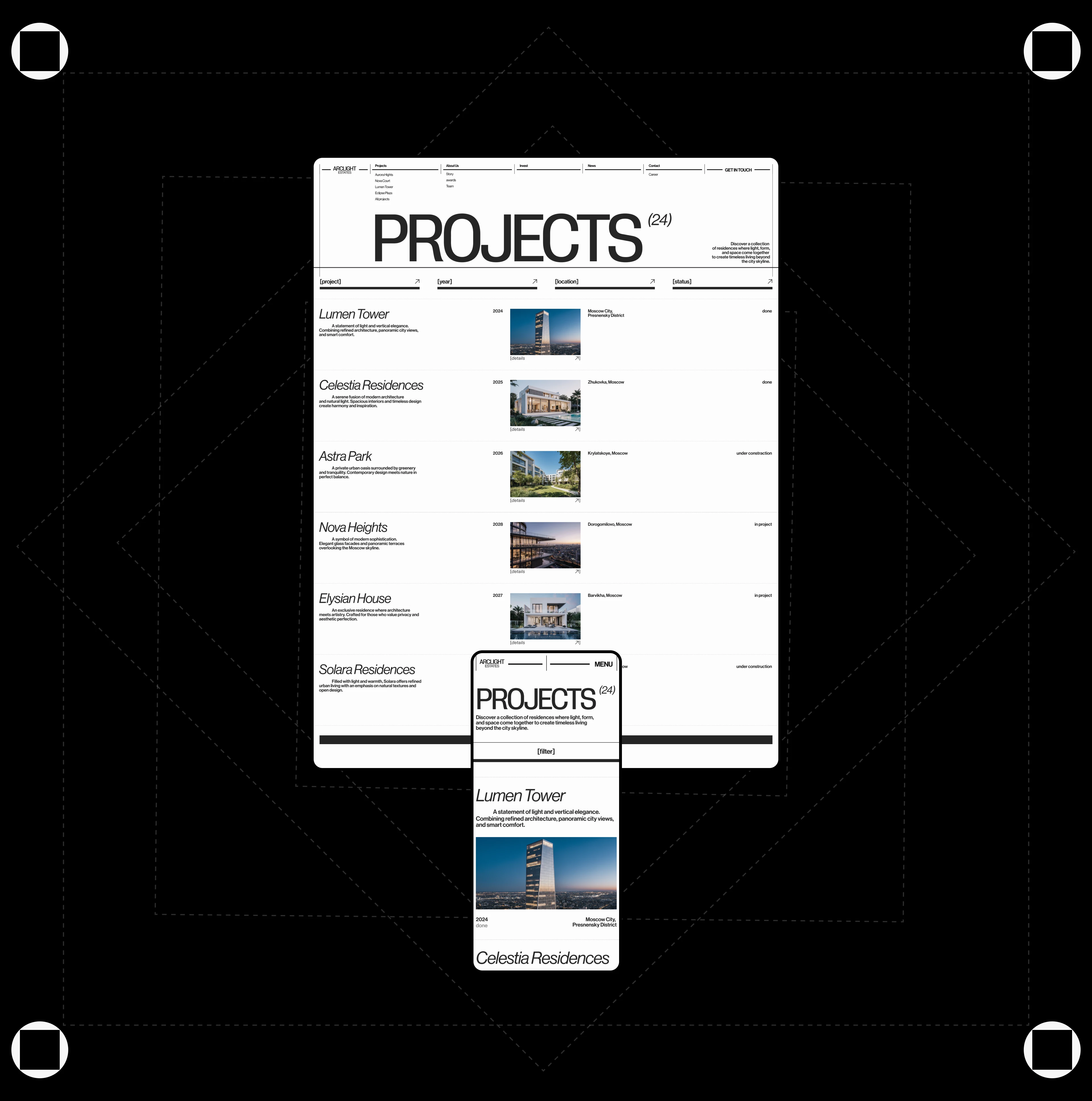 Arclight Estates | Web Design — Изображение №6 — Интерфейсы, Анимация на Dprofile