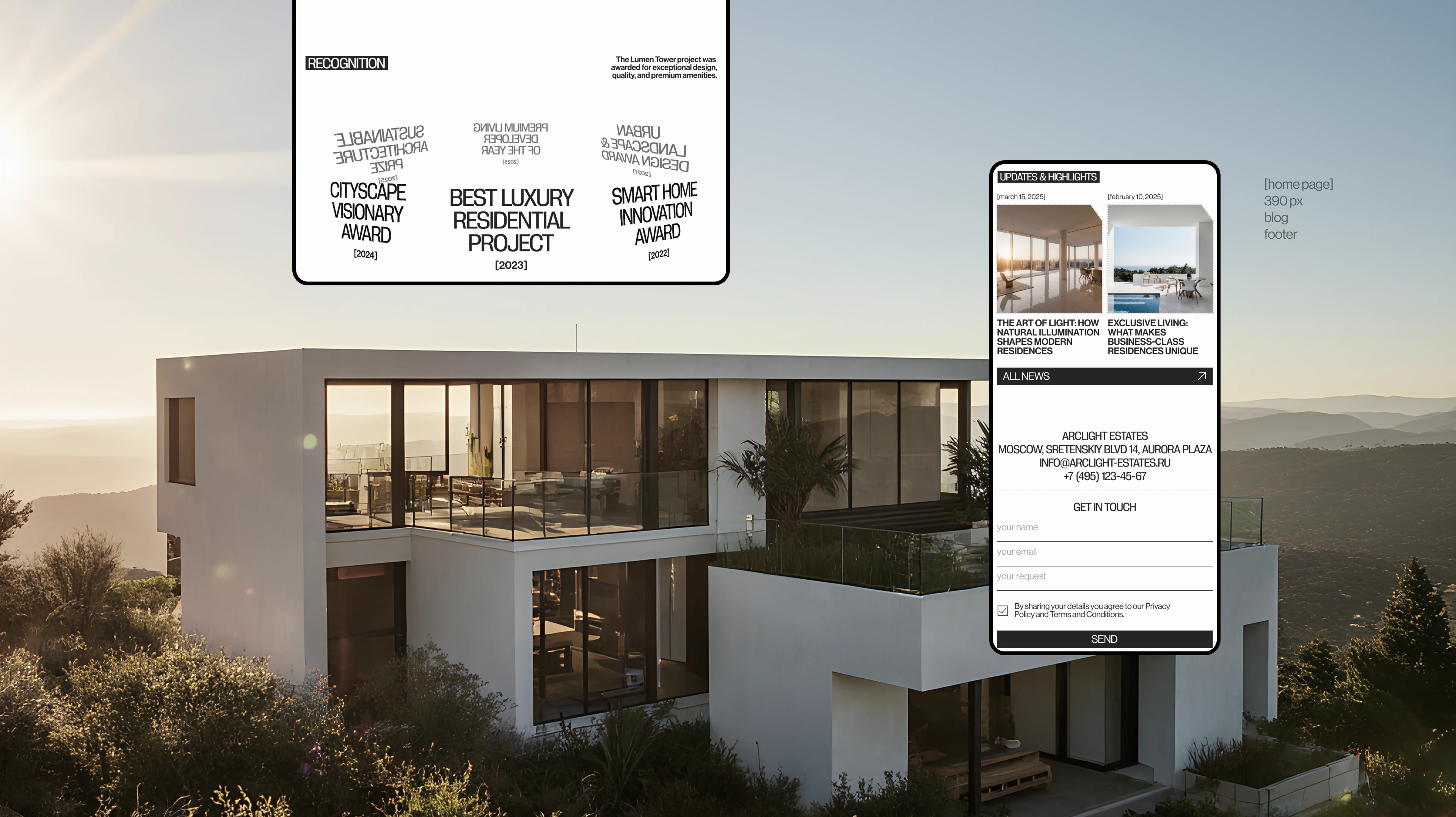 Arclight Estates | Web Design — Изображение №3 — Интерфейсы, Анимация на Dprofile