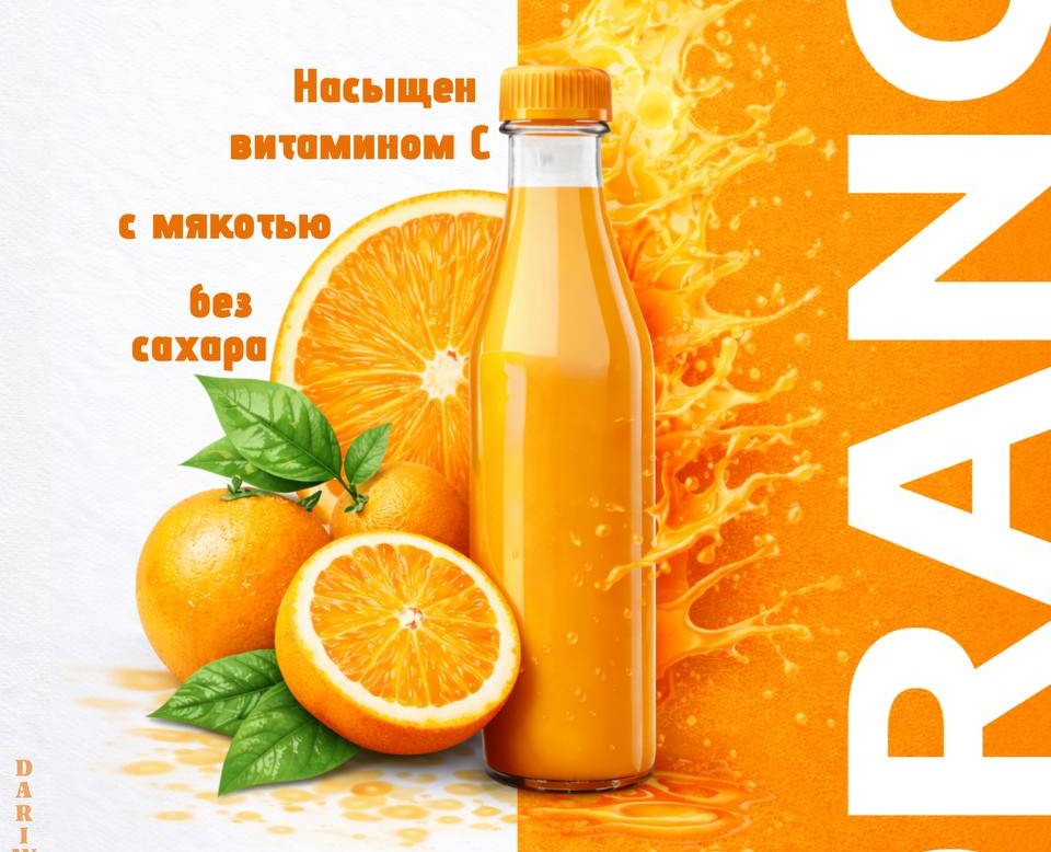 Рекламный плакат апельсинового сока — Брендинг, Графика на Dprofile