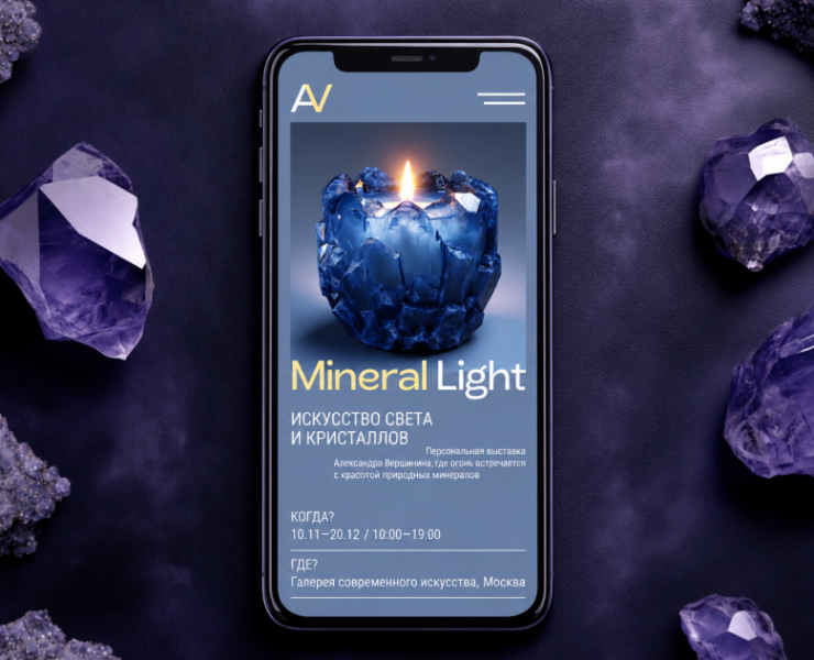 Mineral Light — лендинг выставки — Интерфейсы, Иллюстрация на Dprofile