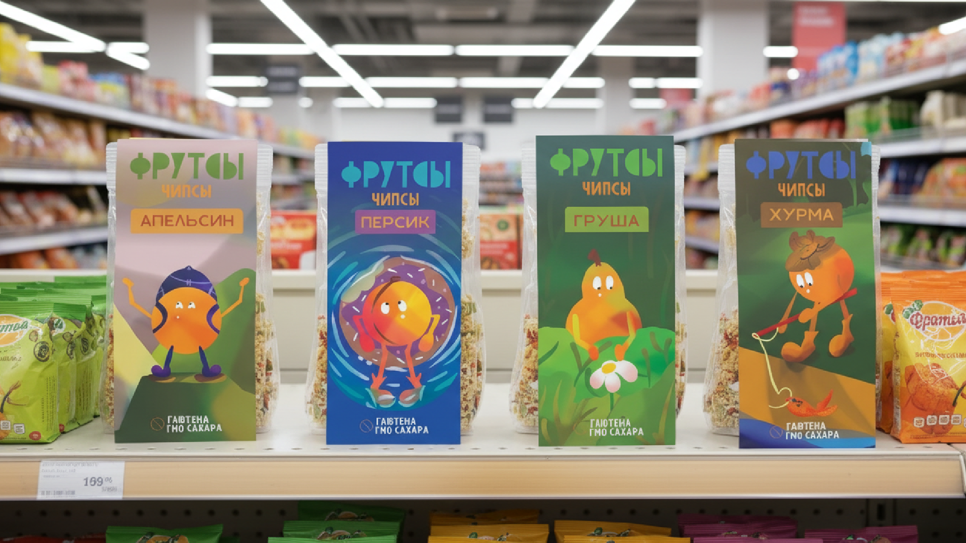 Разработка серии этикеток для бренда фруктовых чипсов ФРУТСЫ — Изображение №1 — Брендинг, Иллюстрация на Dprofile