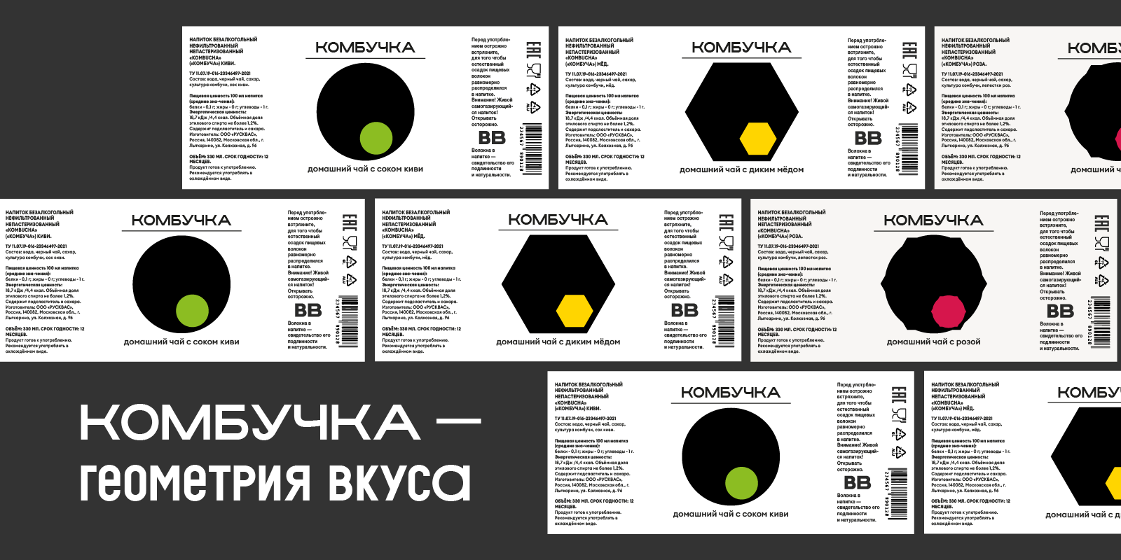 серия этикеток для комбучи — Изображение №1 — Брендинг, Графика на Dprofile