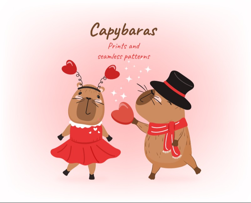 Капибары. Принты. Бесшовные паттерны. Векторный дизайн. — Иллюстрация, Графика на Dprofile